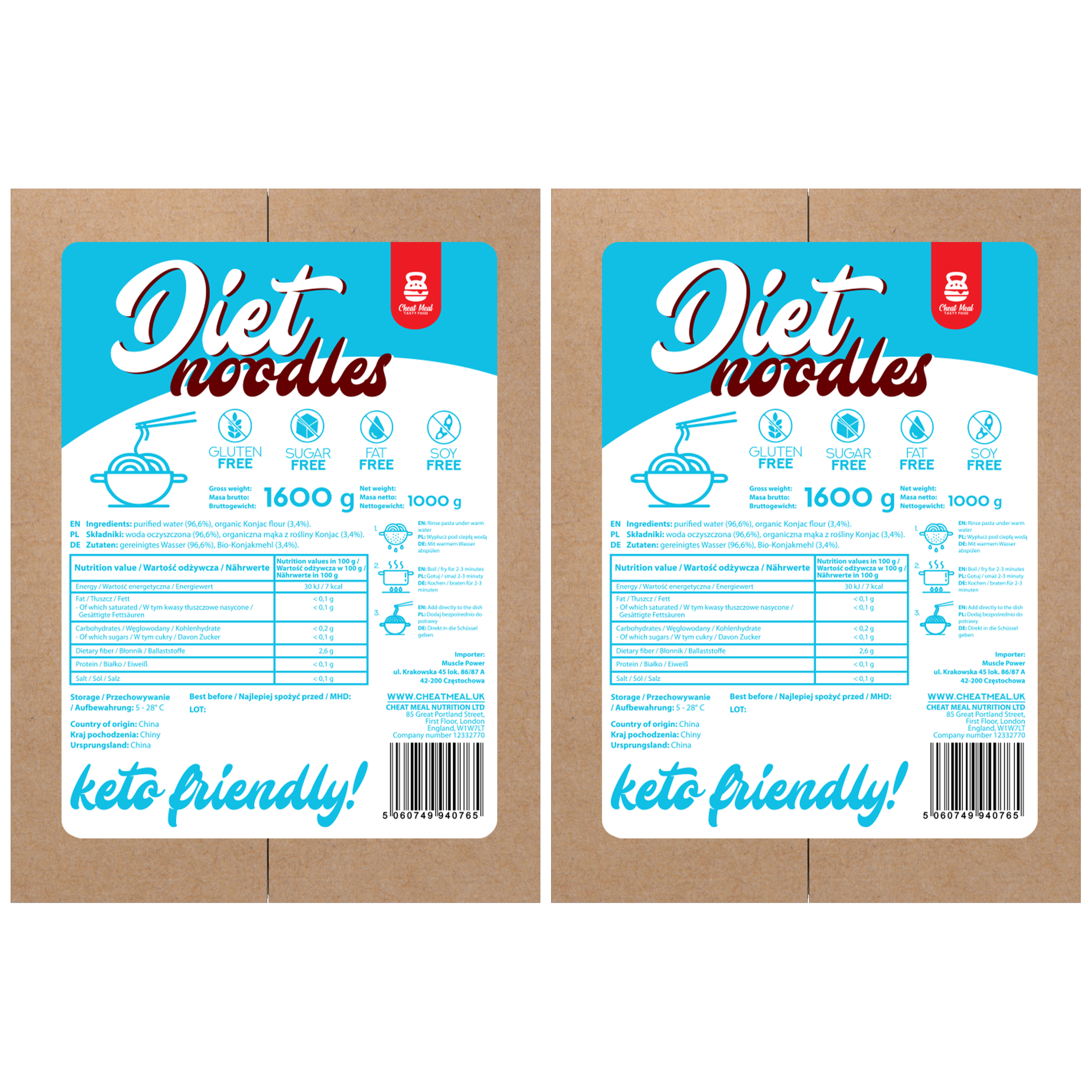 Cheat Meal Nutrition Diet Noodles - 2x 1600g (1000g netto) - Makaron Konjac