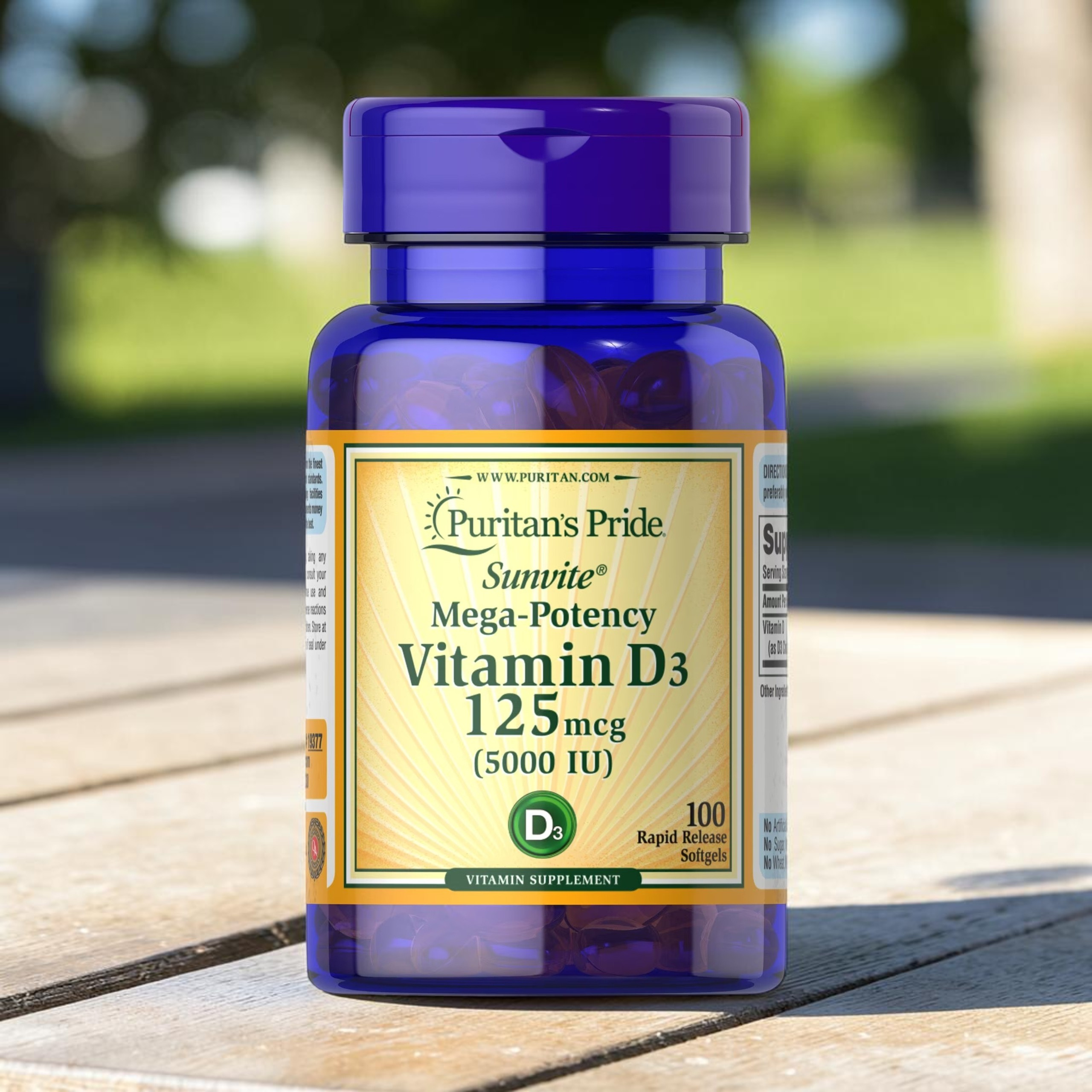 Puritan's Pride Vitamin D3 125µg (5000 IU) - 100softgels.