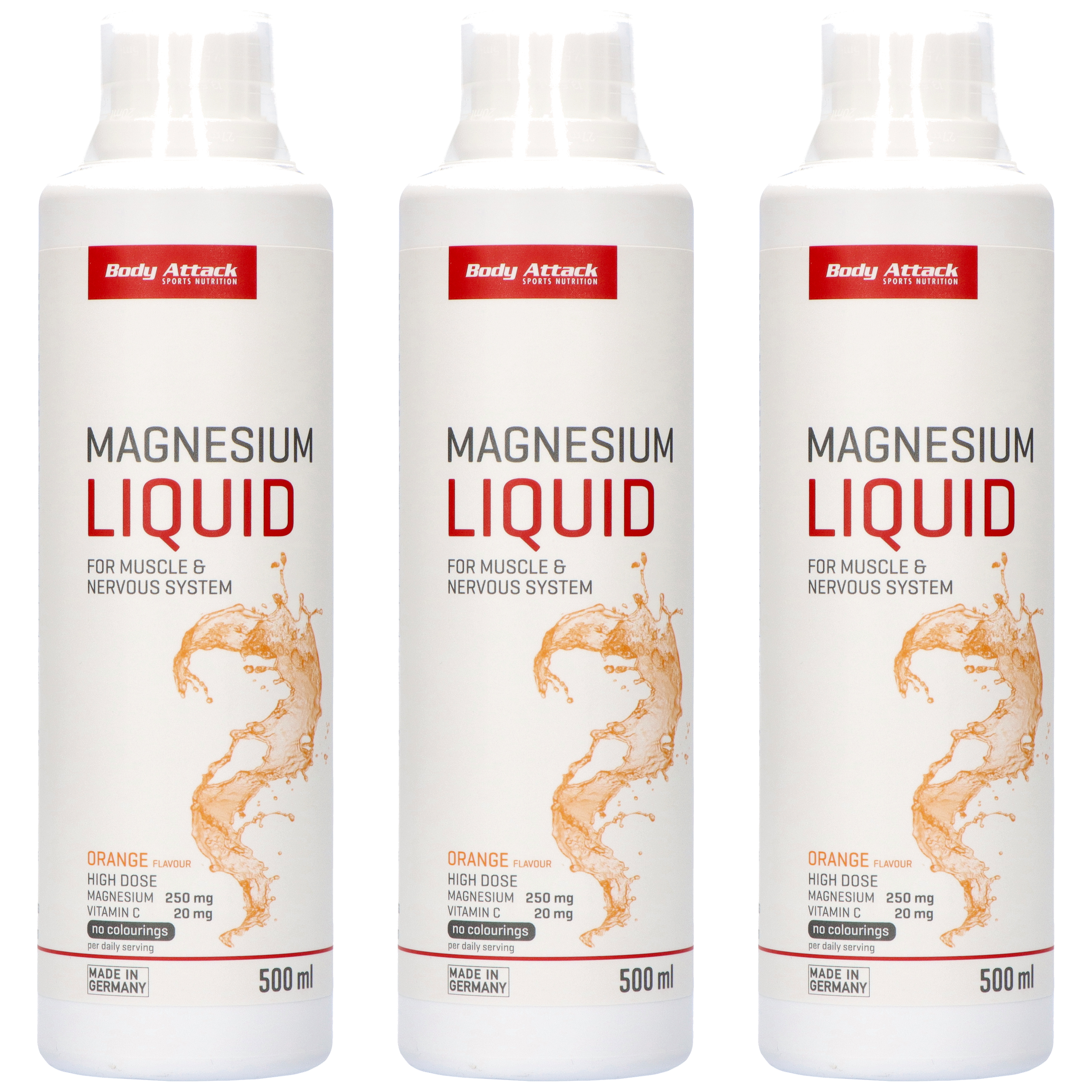 BODY ATTACK Magnesium Liquid - 3x 500ml - Orange