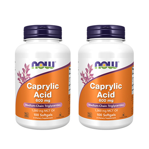 NOW Caprylic Acid 600 mg - 100 softgels - 2x Kwas kaprylowy