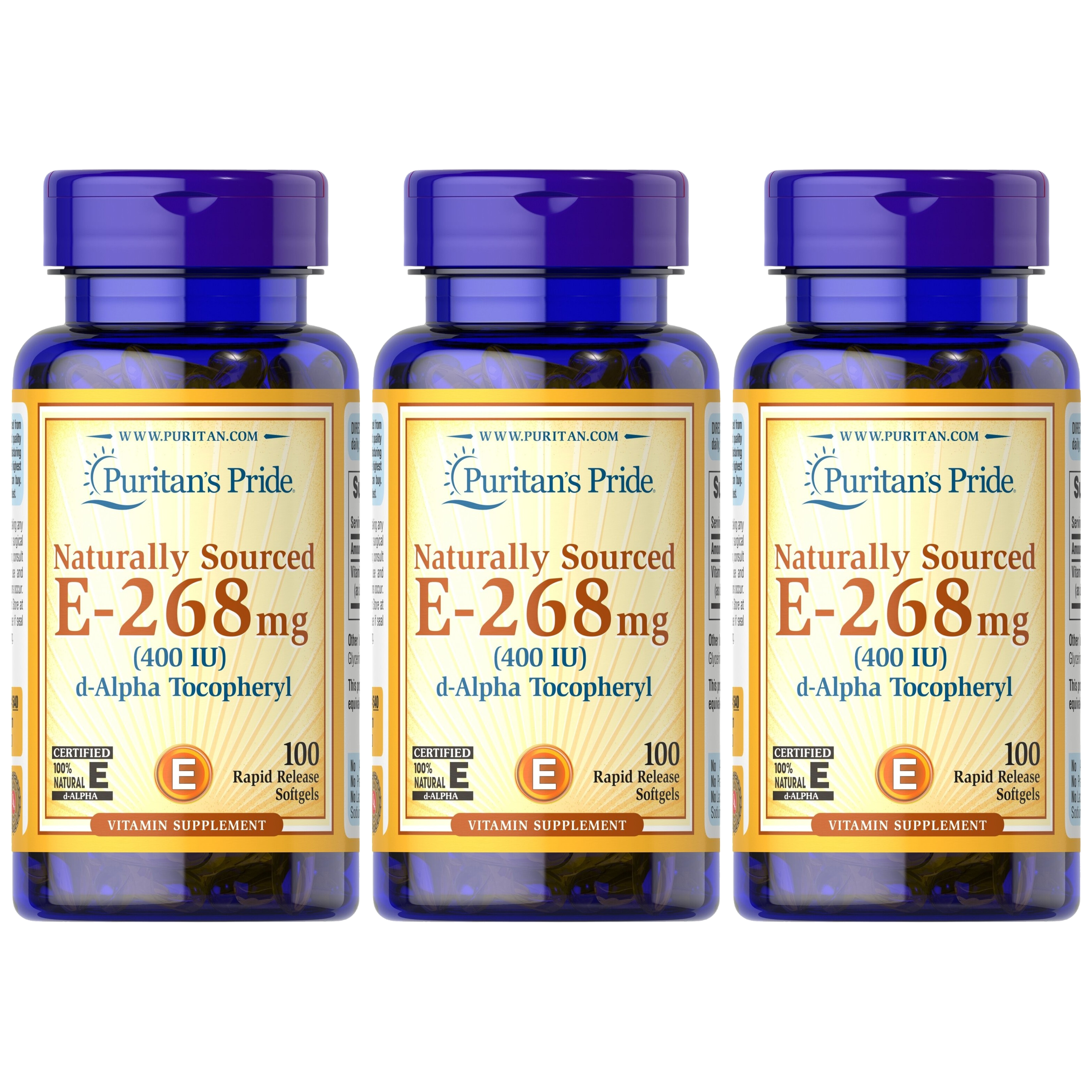 PURITAN'S PRIDE - Vitamin E Natural Sourced - 400 IU - 3x 100softgels