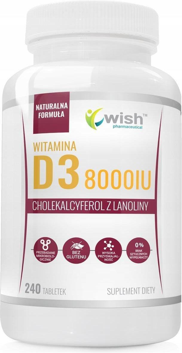Vitamin D3 8000IU WISH Pharmaceutical - naturalna witamina D3 z lanoliny