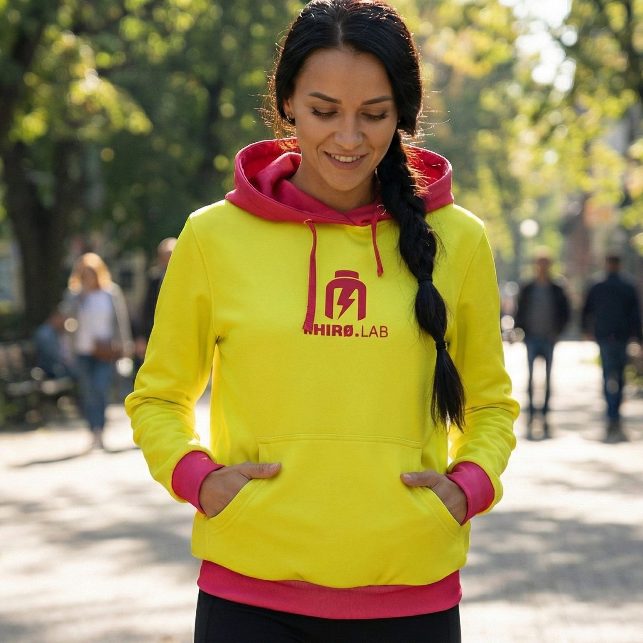 HIRO.LAB Bluza z kapturem HIRO - Żółto Różowa - M
