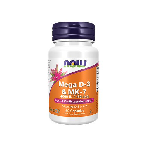 NOW Mega D3 4000IU & K2 MK-7 180mcg - 2x 60caps.