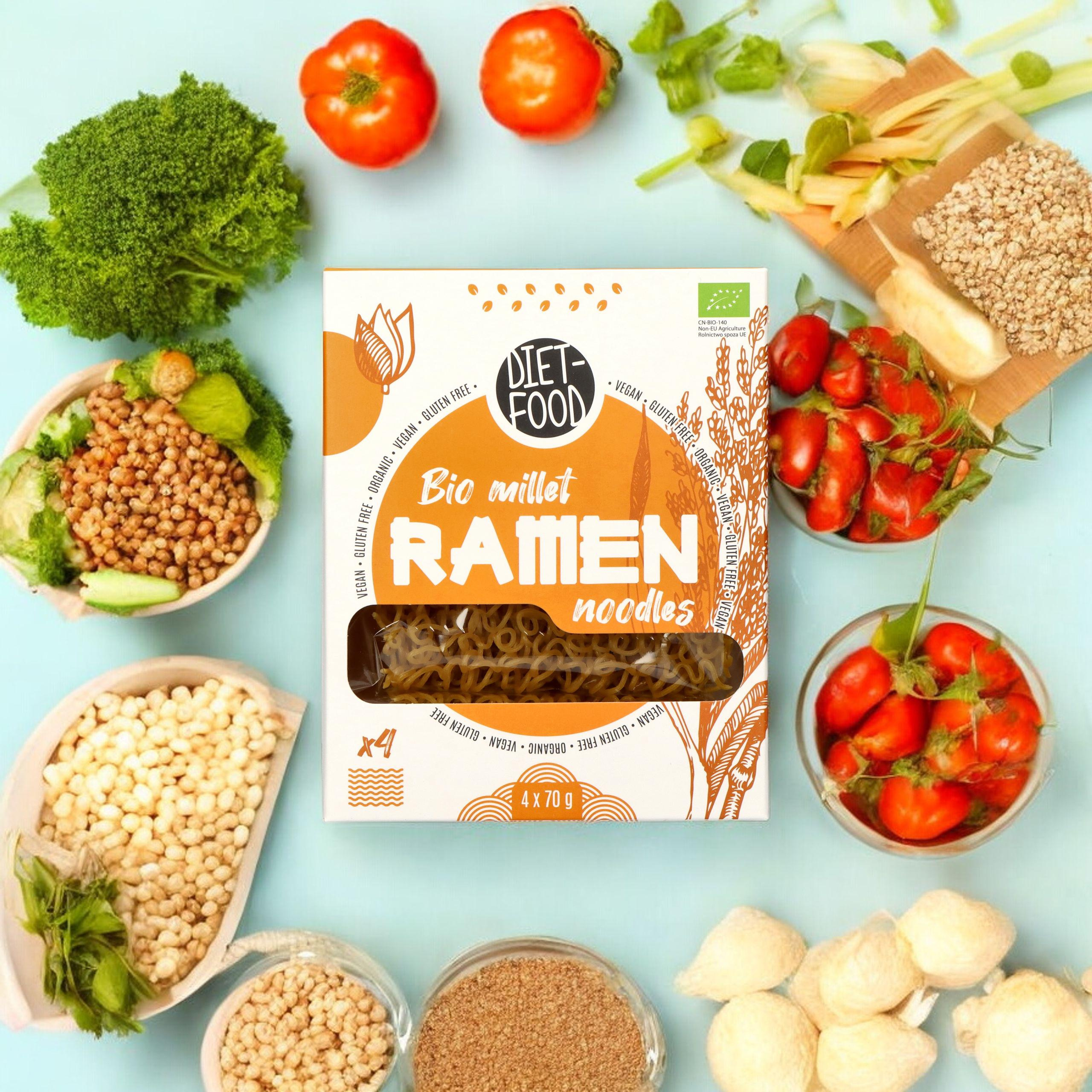 DIET FOOD Bio Millet Makaron Ramen Noodles - 4x2x 70g