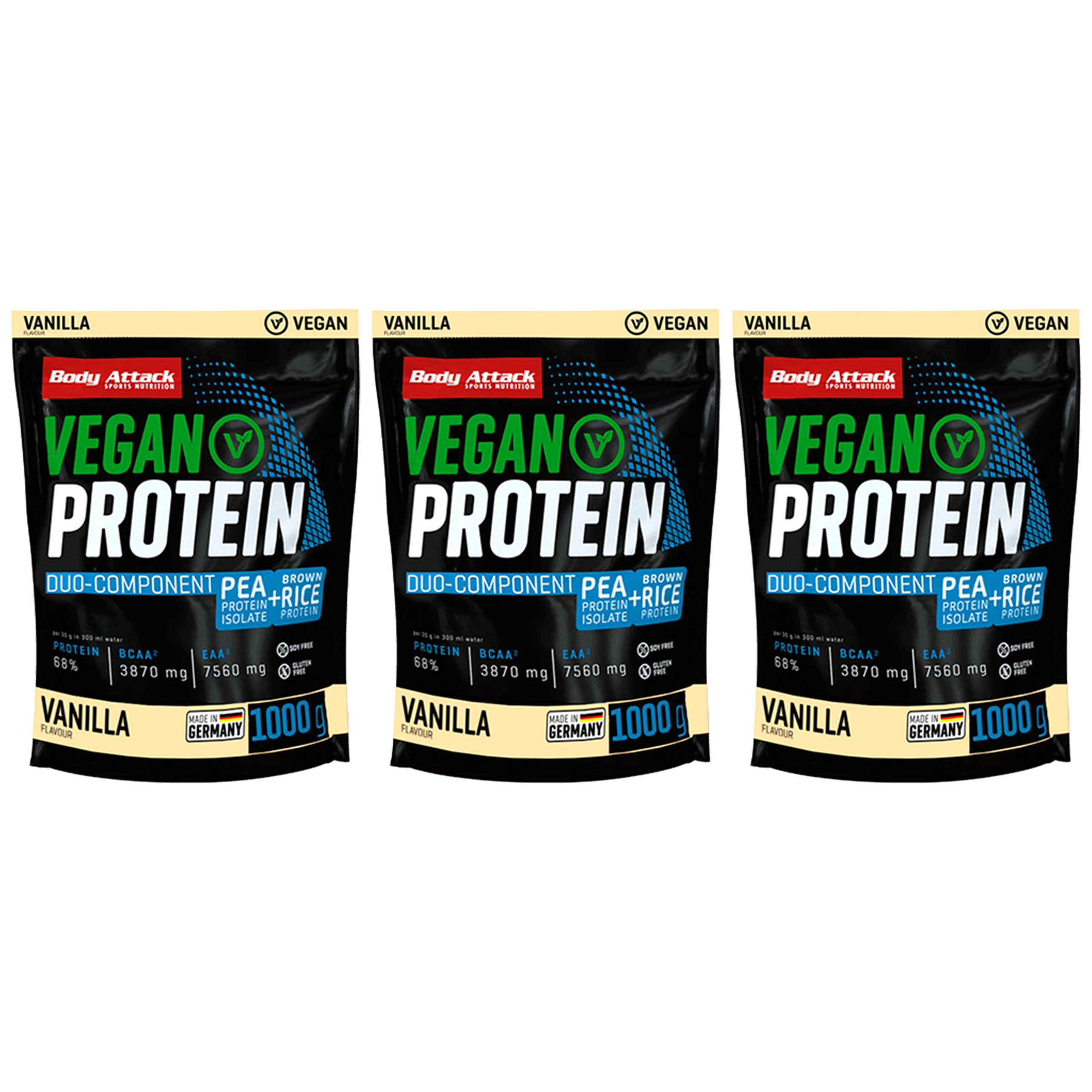 BODY ATTACK Vegan Protein - 3x 1000g