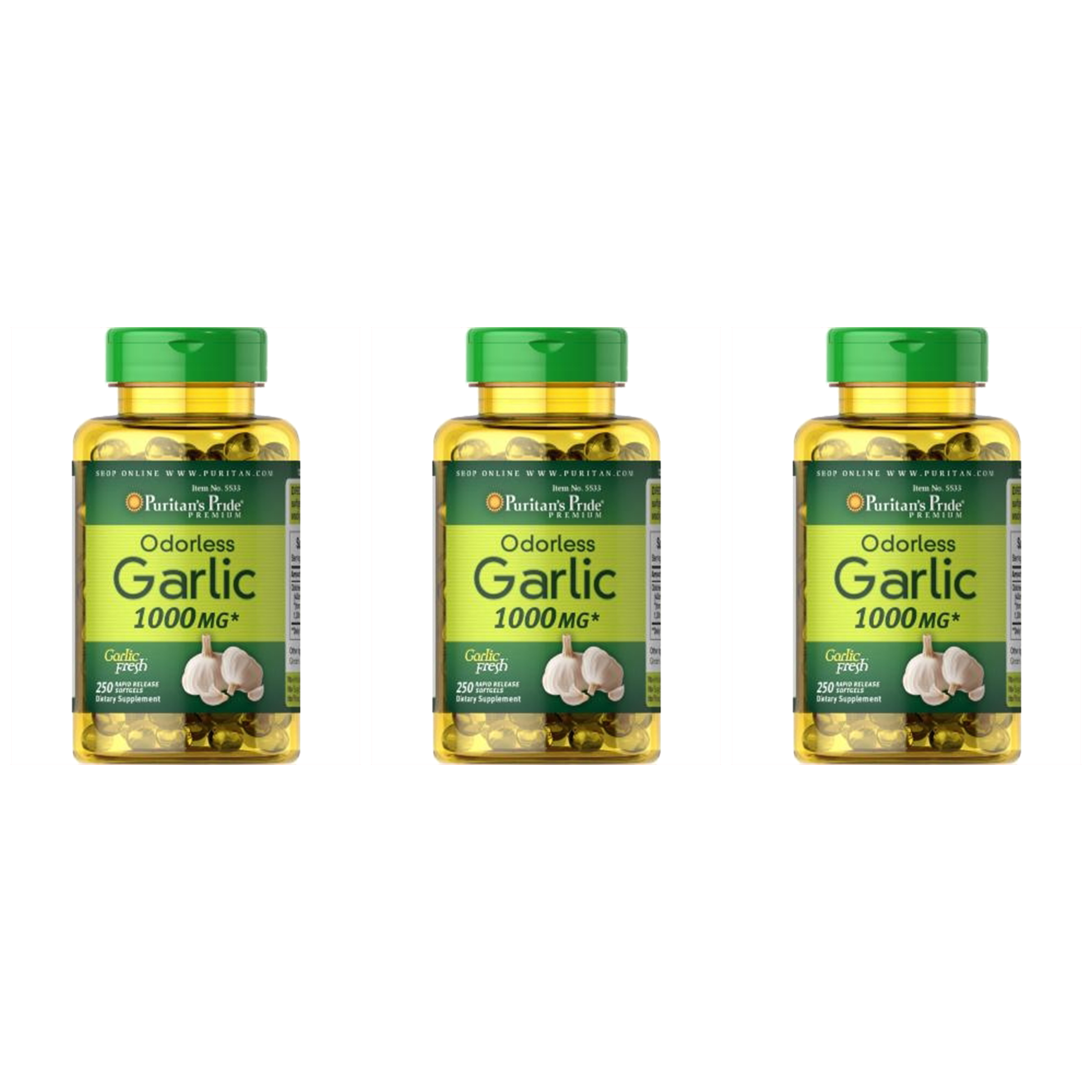 Puritan's Pride Odorless Garlic 1000mg - 3x 100softgels