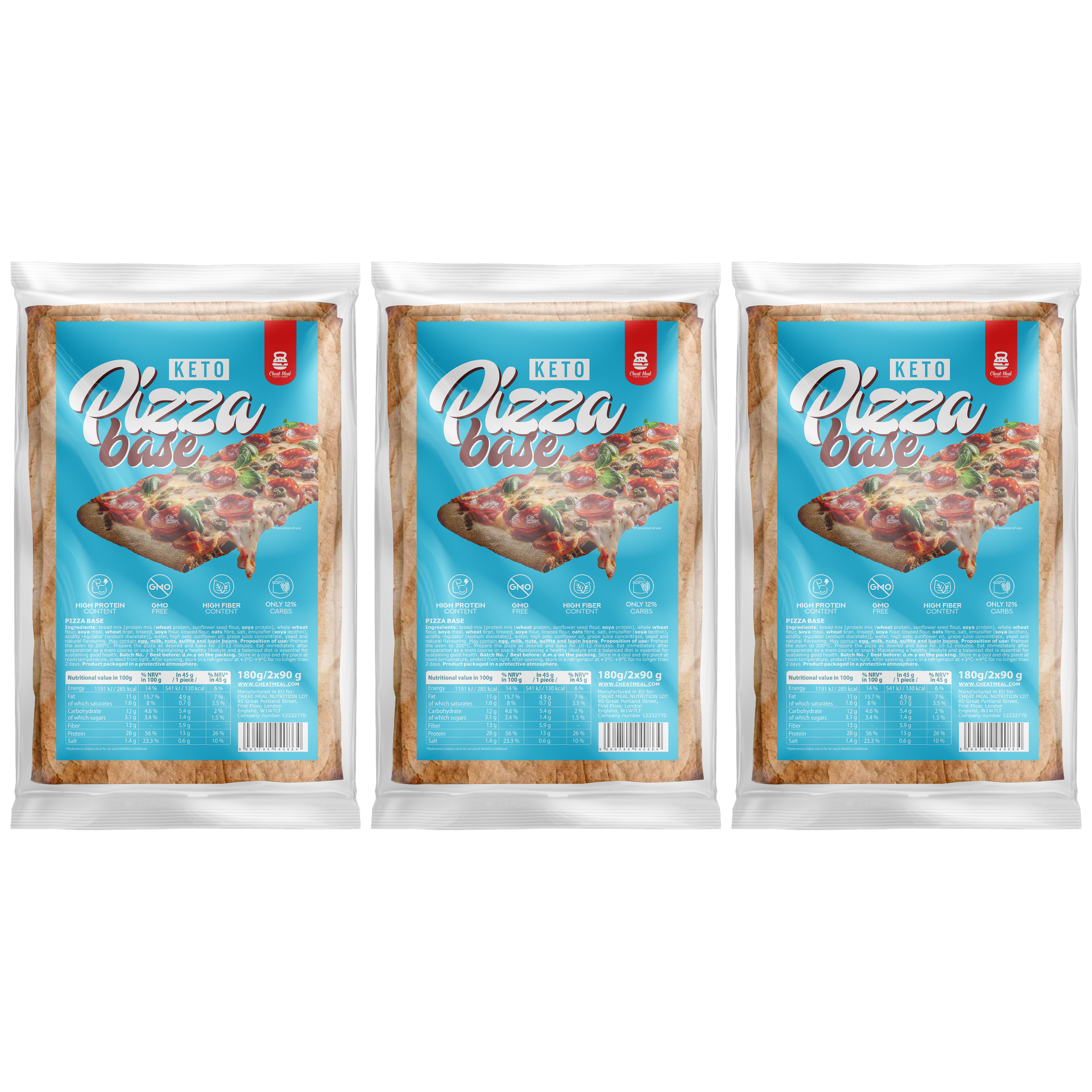 CHEAT MEAL Keto Pizza Base - 3x 180g (2x90g)