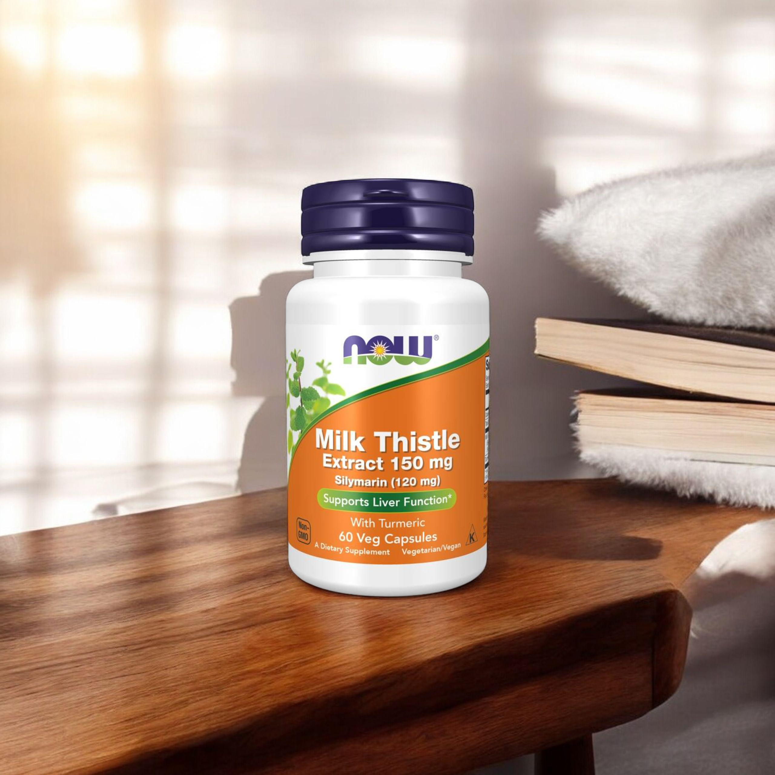 NOW Milk Thistle Extract 150mg Silymarin (120mg) with Turmeric - 2x 60vcaps.