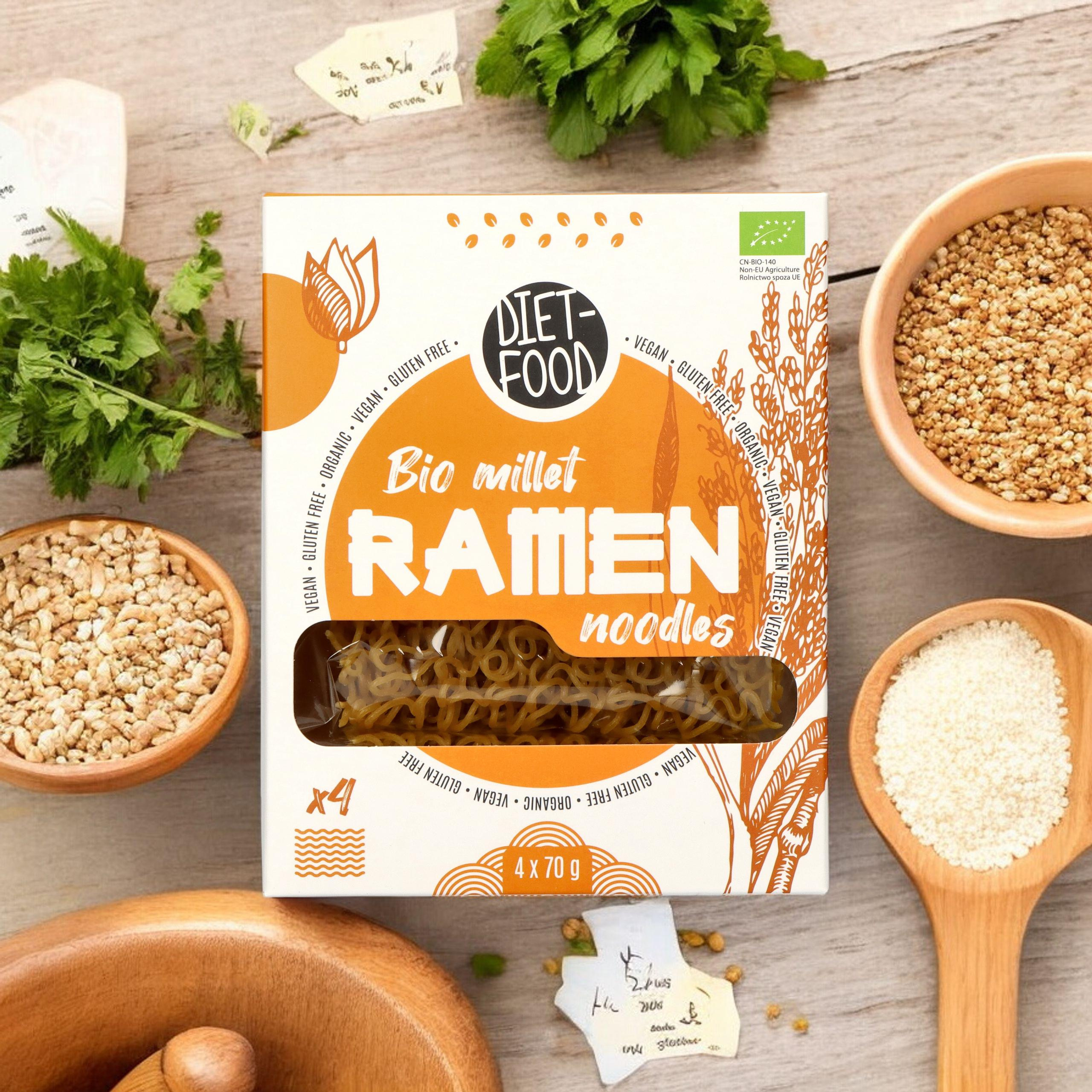 DIET FOOD Bio Millet Makaron Ramen Noodles - 4x2x 70g