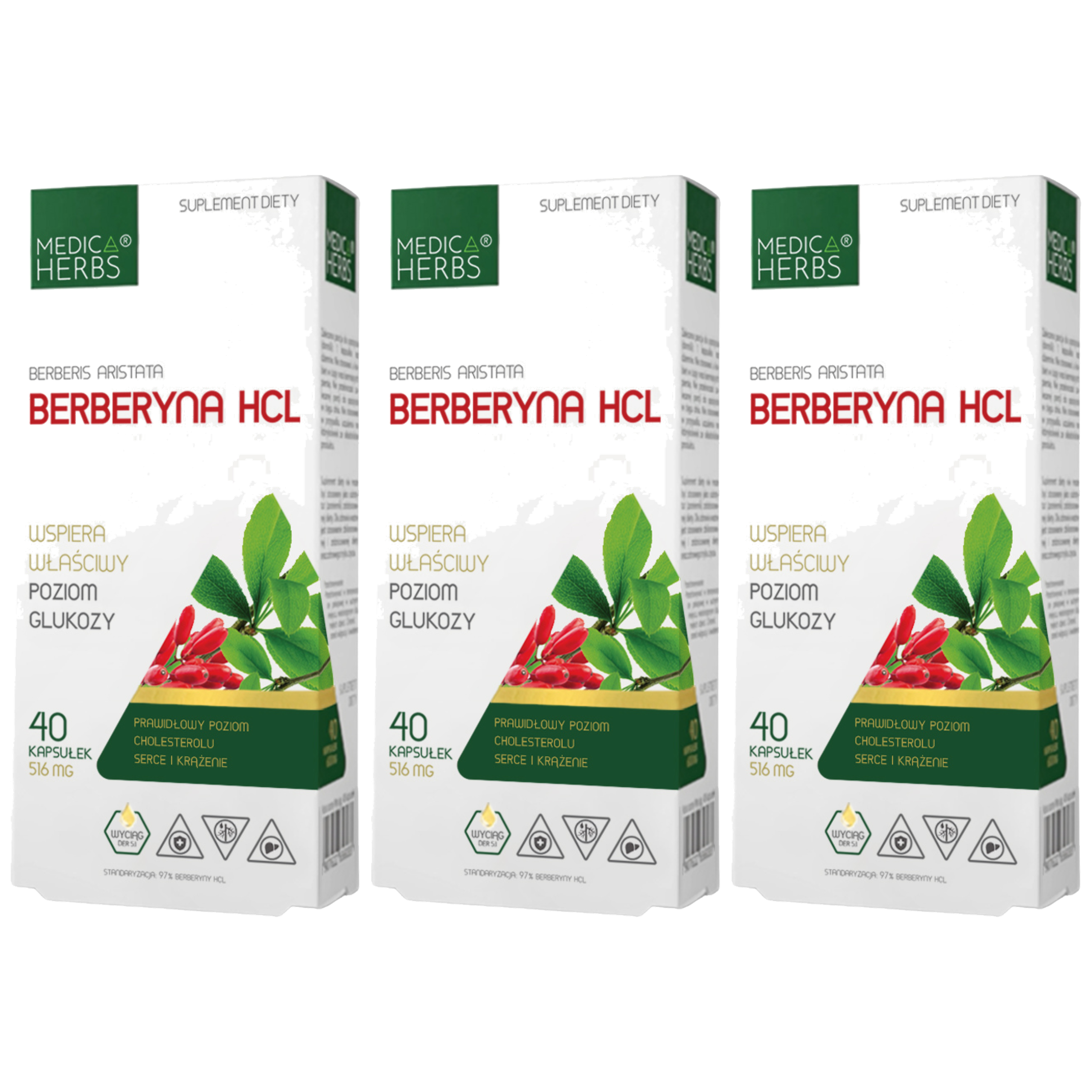 MEDICA HERBS - Berberyna HCL 500mg - 3x 40caps.