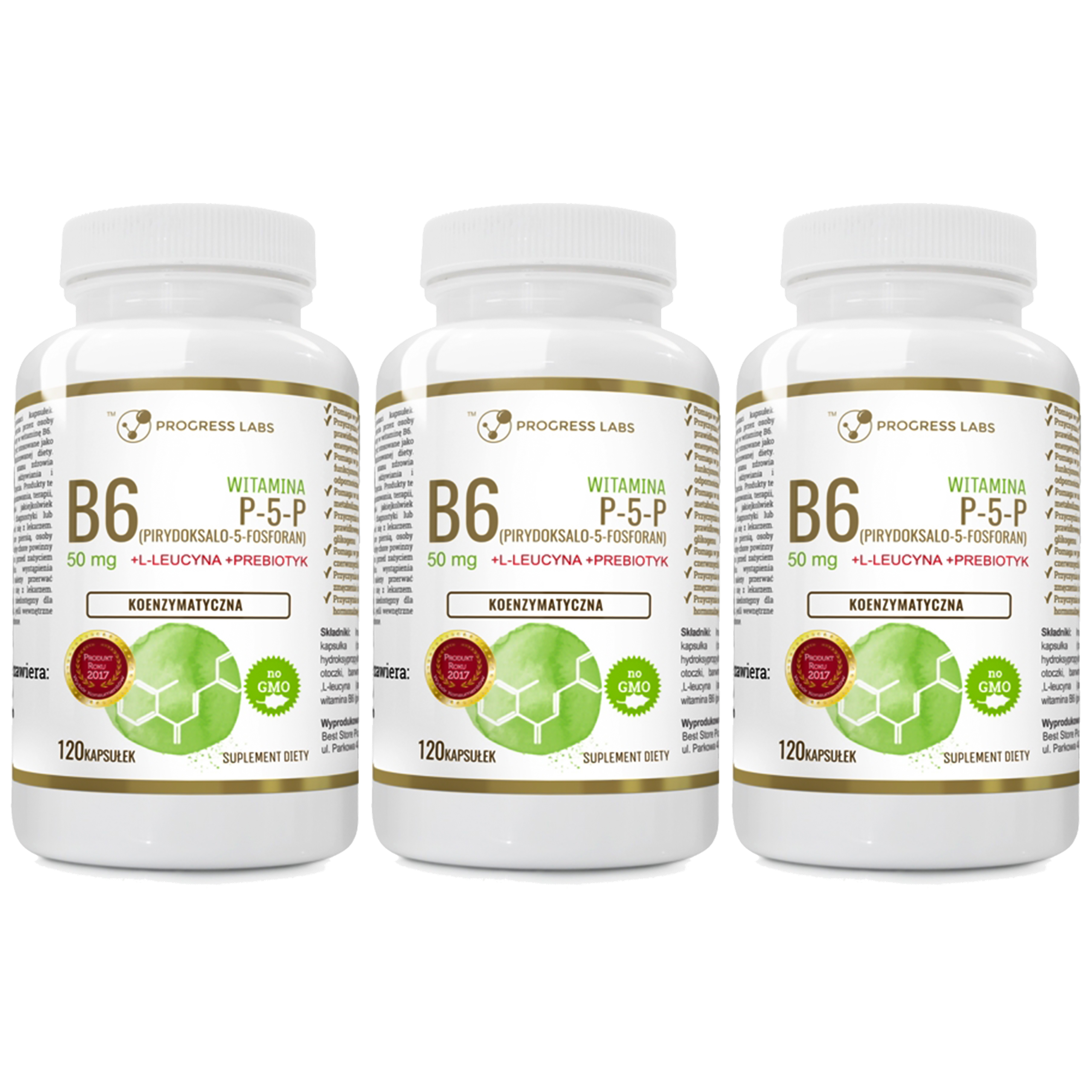 PROGRESS LABS Vitamin B6 (P-5-P) 50mg Koenzymatyczna + Inulina - 3x 120caps