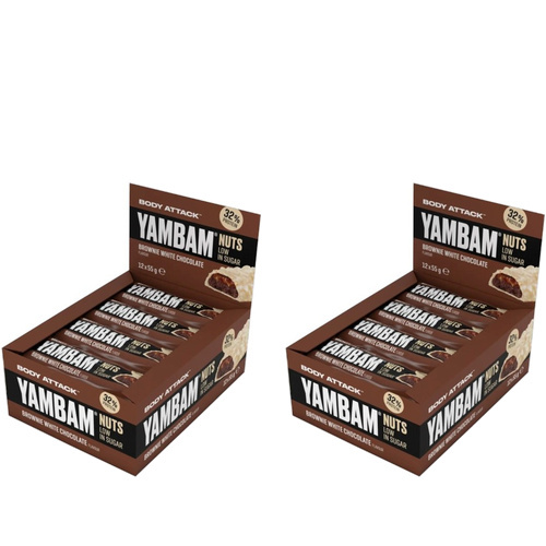 BODY ATTACK - Yambam Nuts Low Sugar - 12x 2x 55g - Brownie White Chocolate