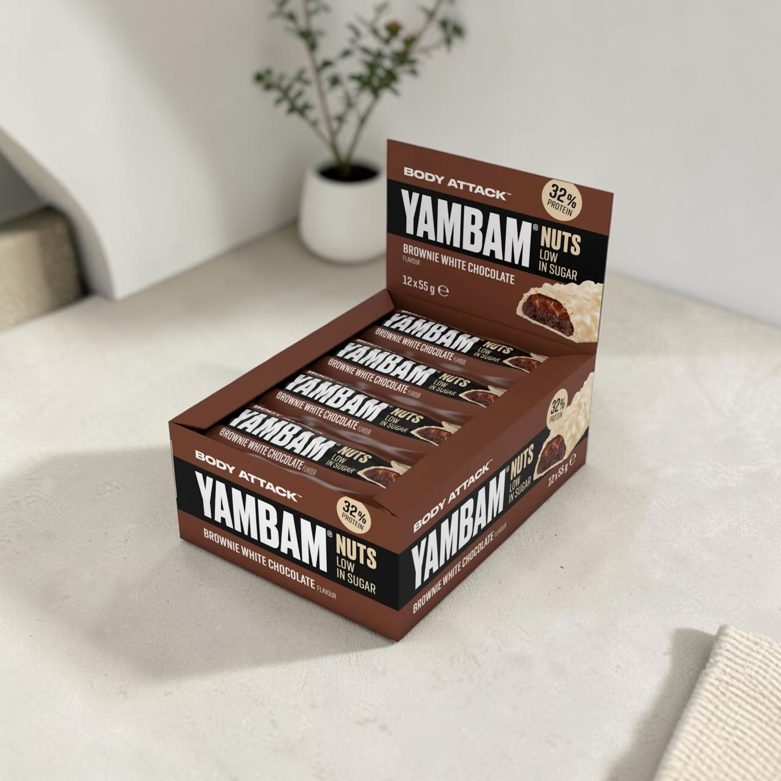 BODY ATTACK - Yambam Nuts Low Sugar - 12x 3x 55g - Brownie White Chocolate