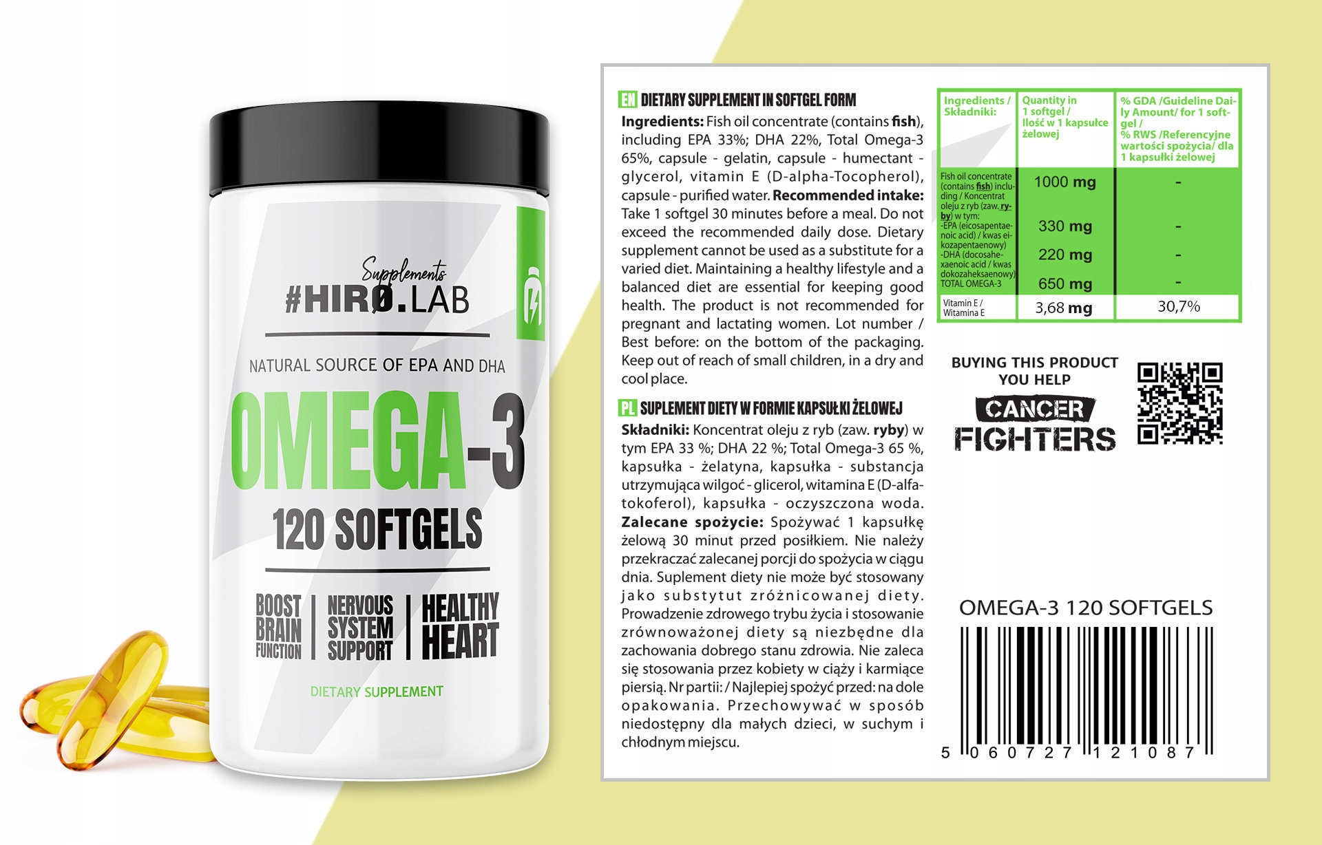 HIRO.LAB Omega 3 EPA 330mg DHA 220mg - 2x 120softgels