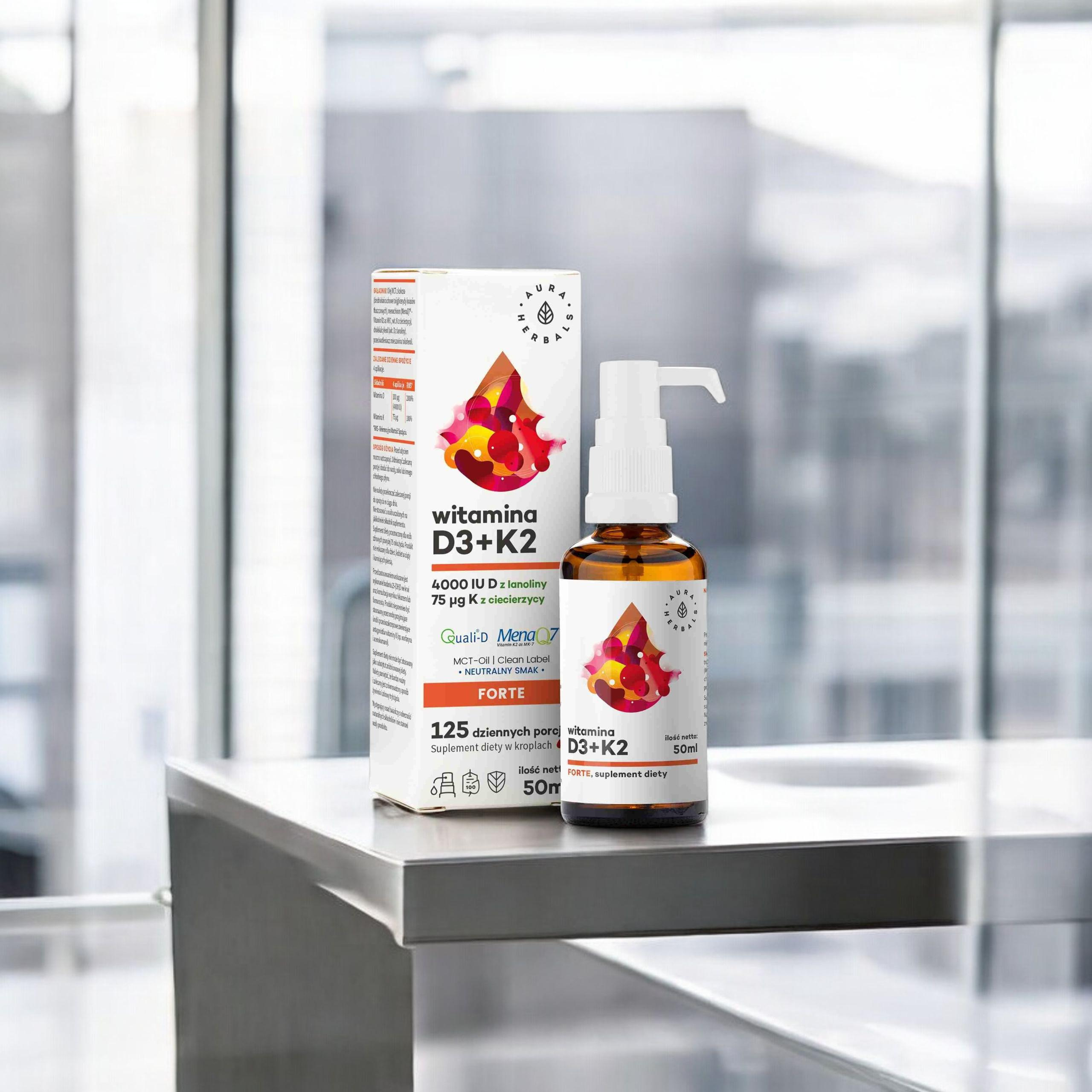 AURA HERBALS - Vitamin D3 4000 IU + K2 MCT - 3x 50ml