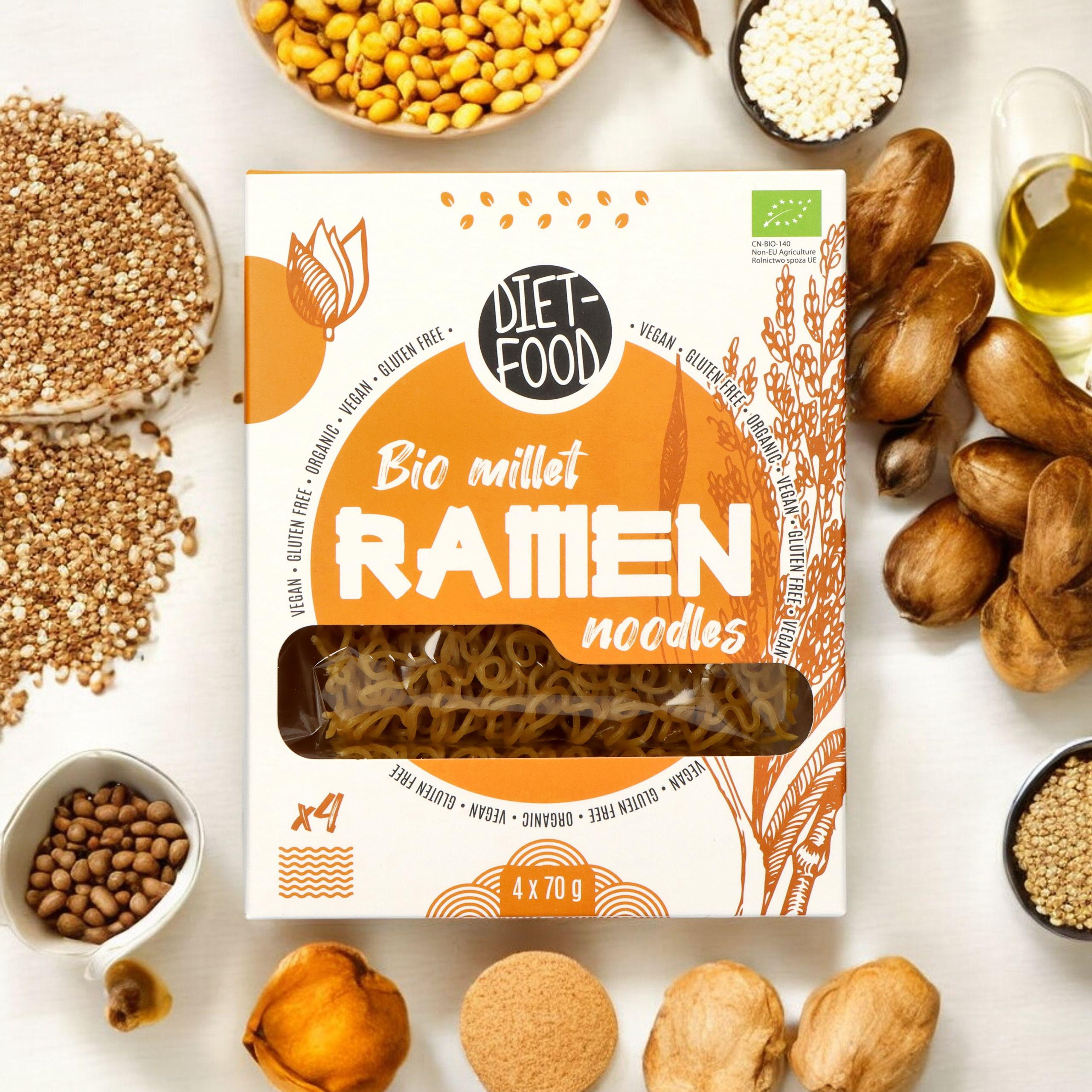DIET FOOD Bio Millet Makaron Ramen Noodles - 4x2x 70g