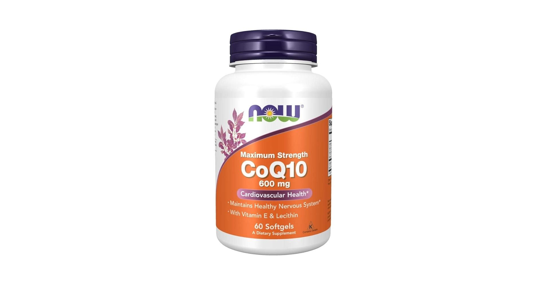 Opakowanie suplementu NOW CoQ10 600mg zawierające 60 miękkich kapsułek