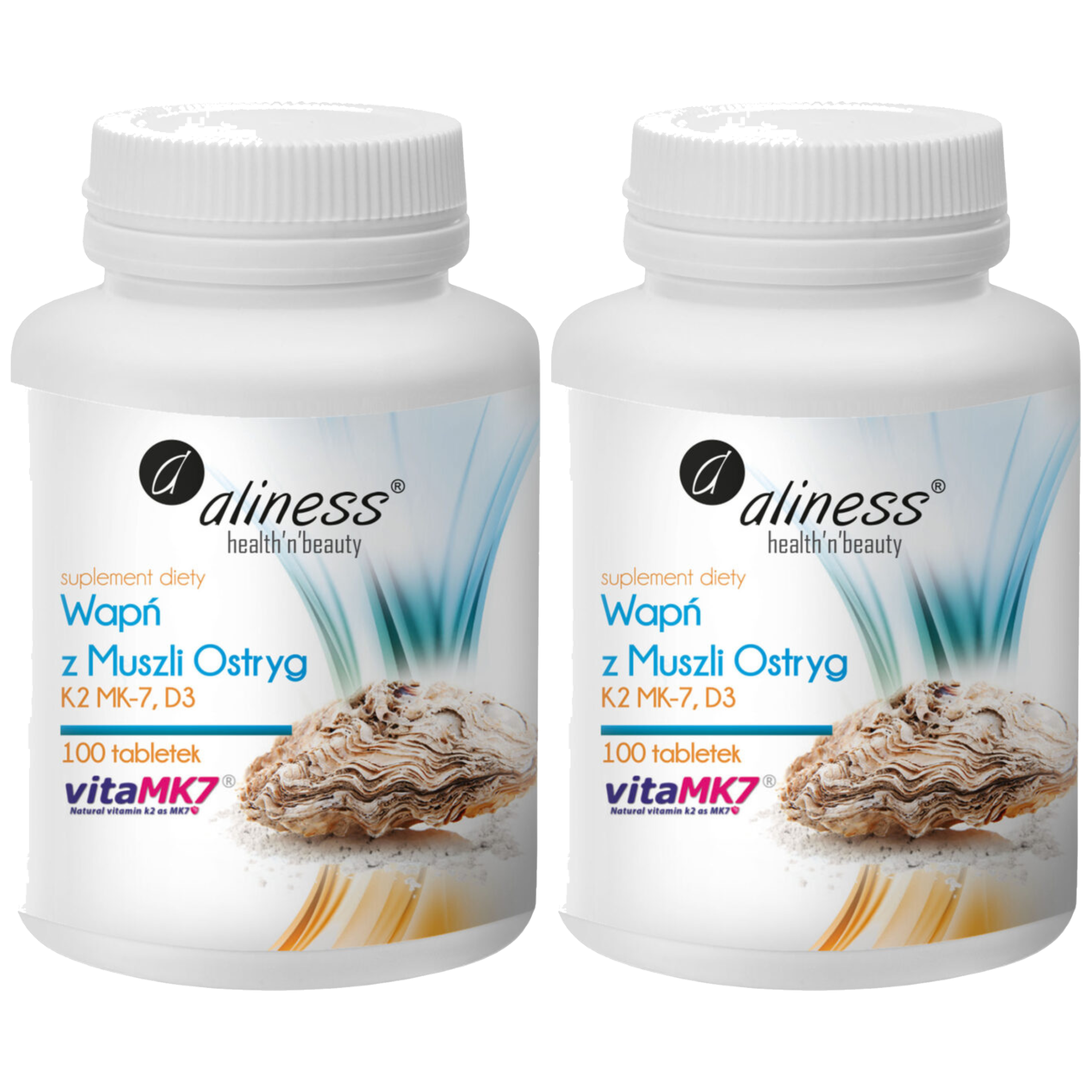 ALINESS Wapń z Muszli Ostryg K2 MK-7 i D3 - 2x 100 Tabletek