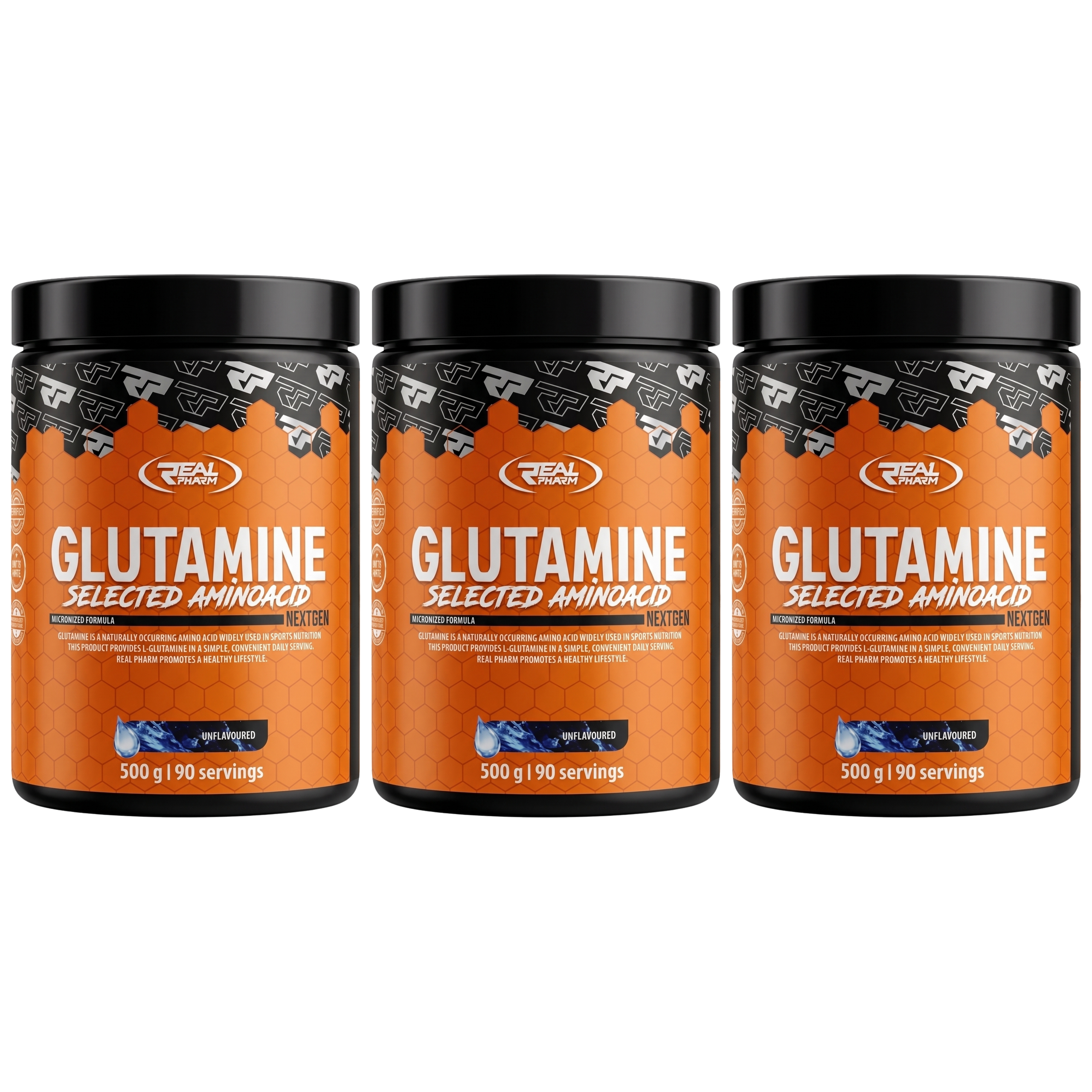 REAL PHARM Glutamine - 3x 500g - Glutamina