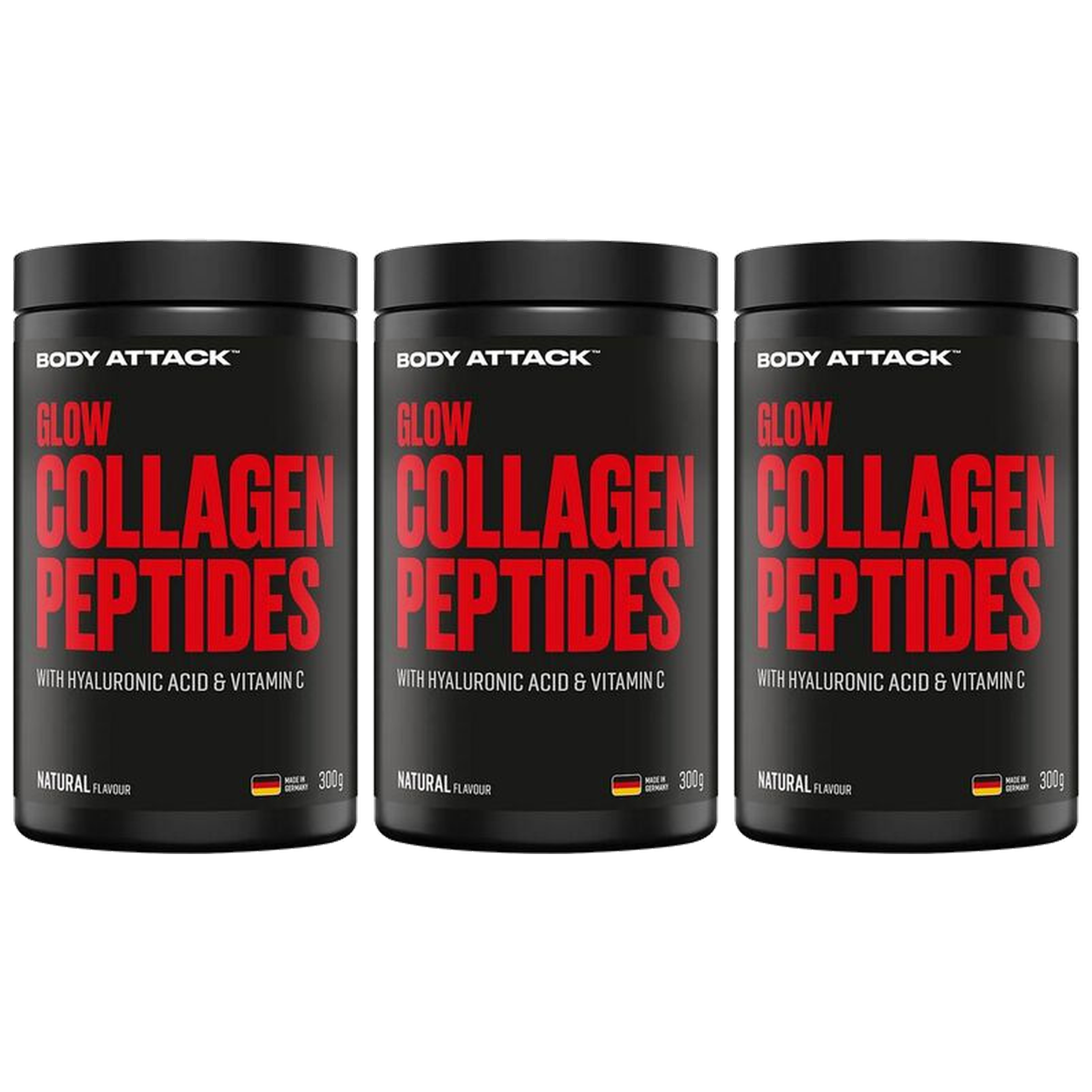 BODY ATTACK Glow Collagen Peptides – 3x 300 g – Natural