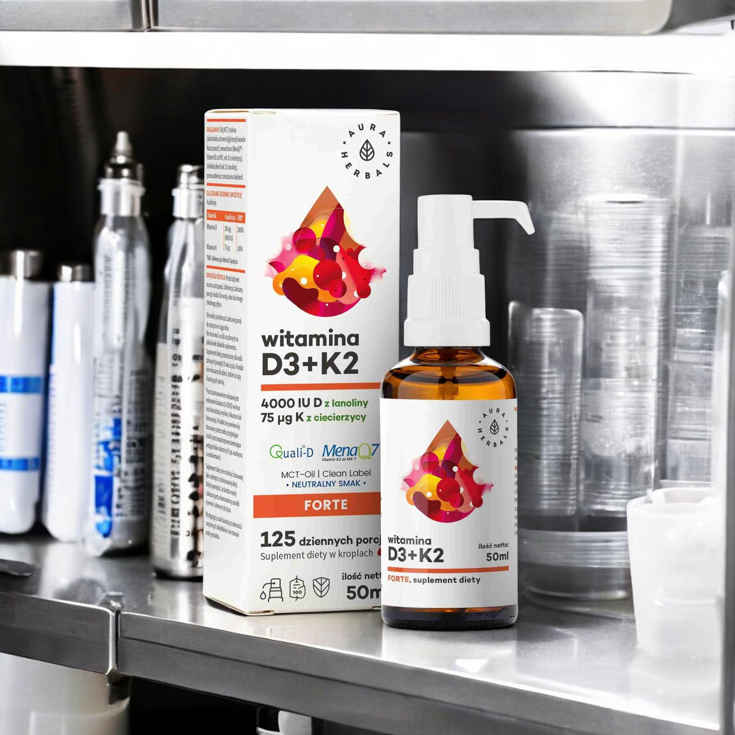 AURA HERBALS - Vitamin D3 4000 IU + K2 MCT - 3x 50ml