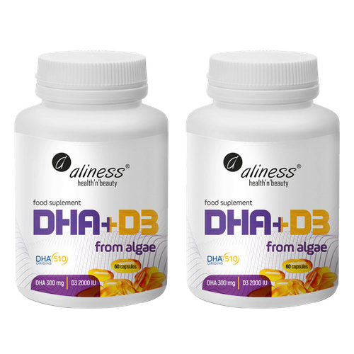 ALINESS - Omega DHA 300mg z Alg + D3 2000IU  - 2x 60caps.