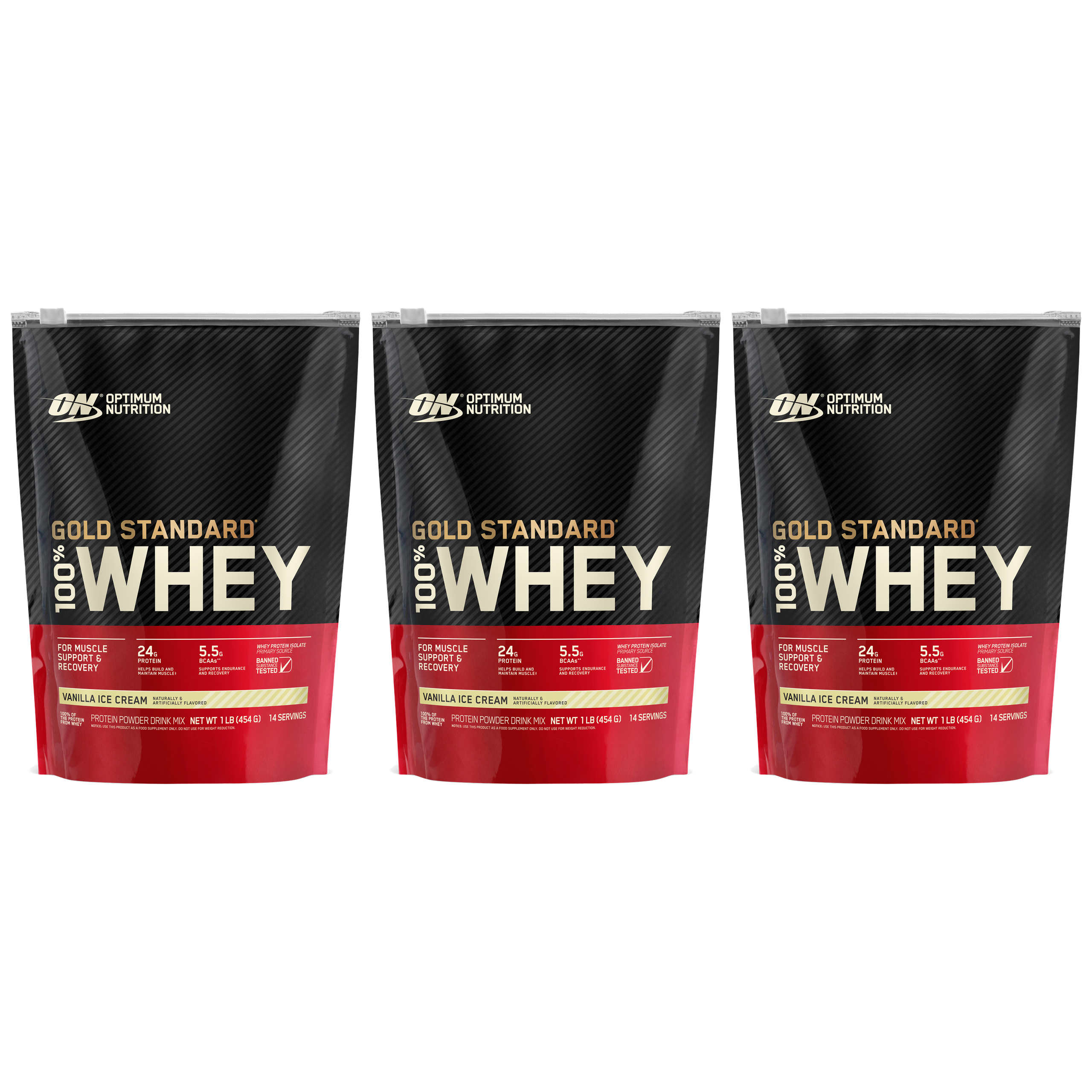 OPTIMUM NUTRITION 100% Whey Gold Standard Bag - 3x 450g