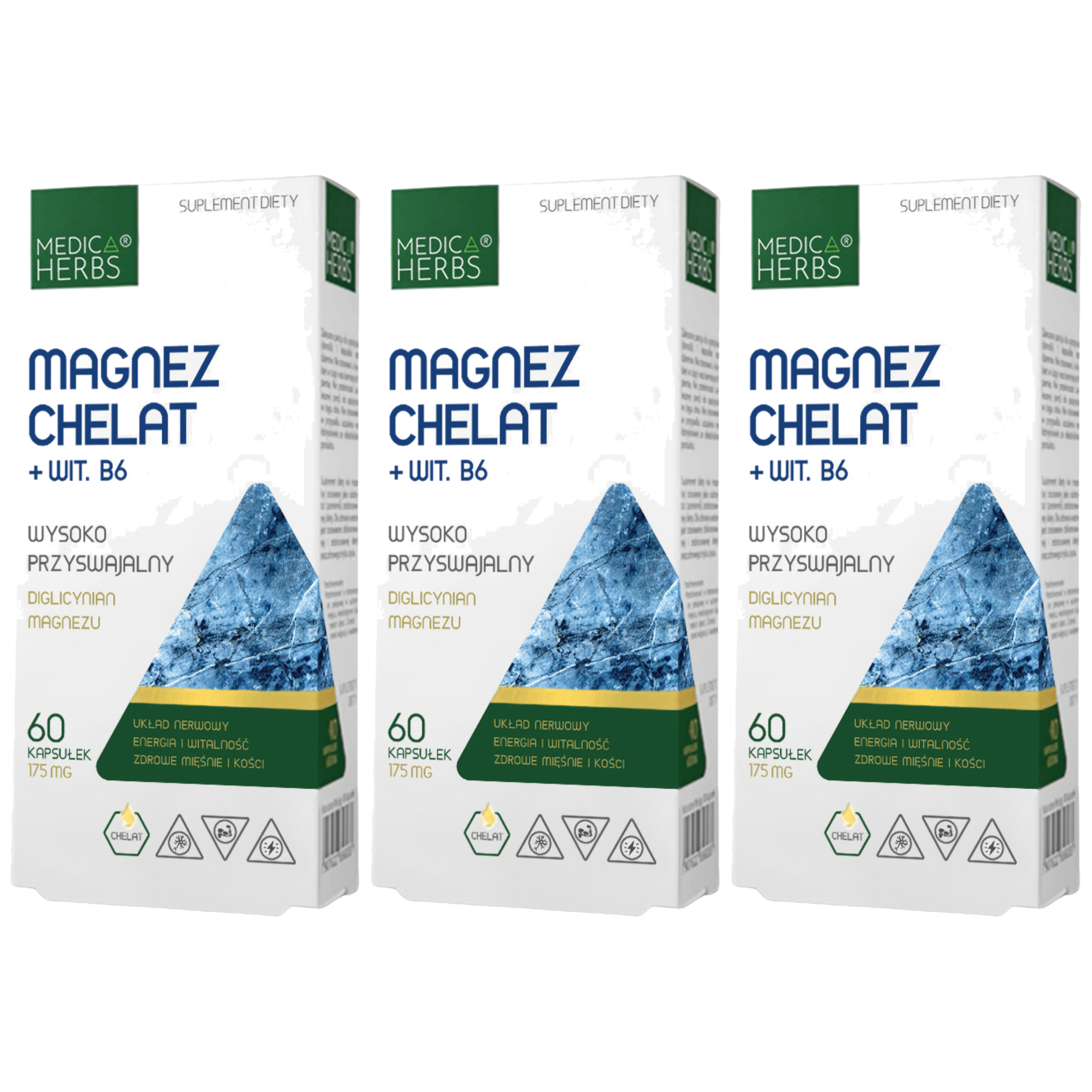 MEDICA HERBS - Magnez Chelat + Wit. B6 - 3x 60caps.