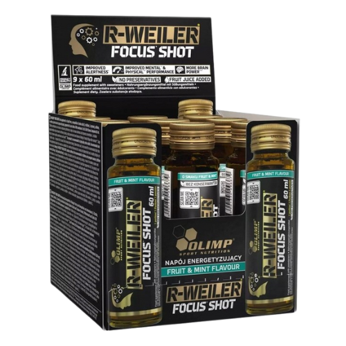 Focus Shot Olimp w szklanej ampułce 60 ml o smaku owocowo-miętowym