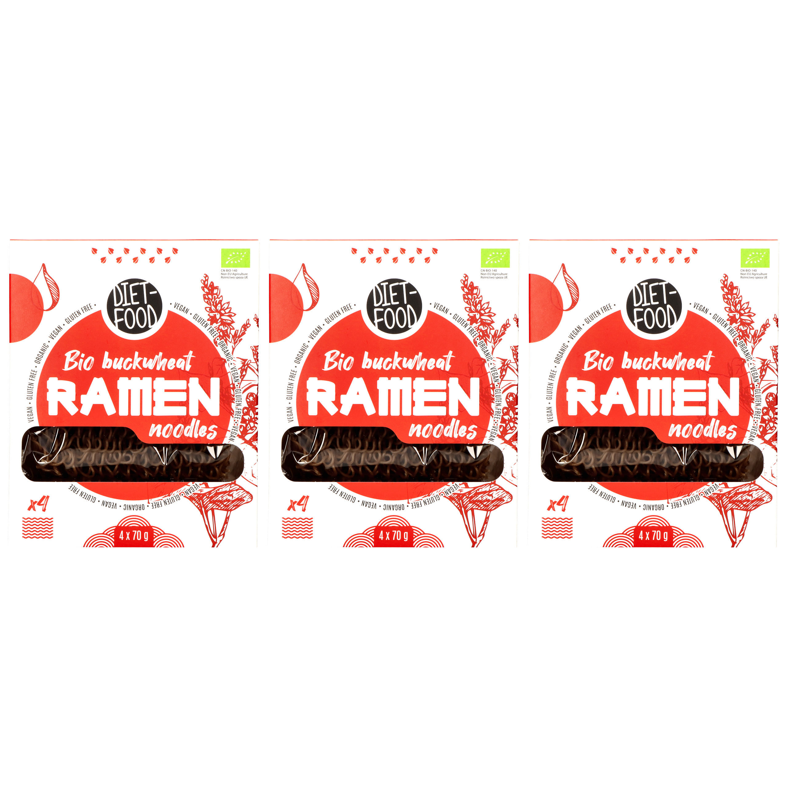 DIET FOOD Bio Buckwheat Makaron Ramen Noodles - 4x3x 70g