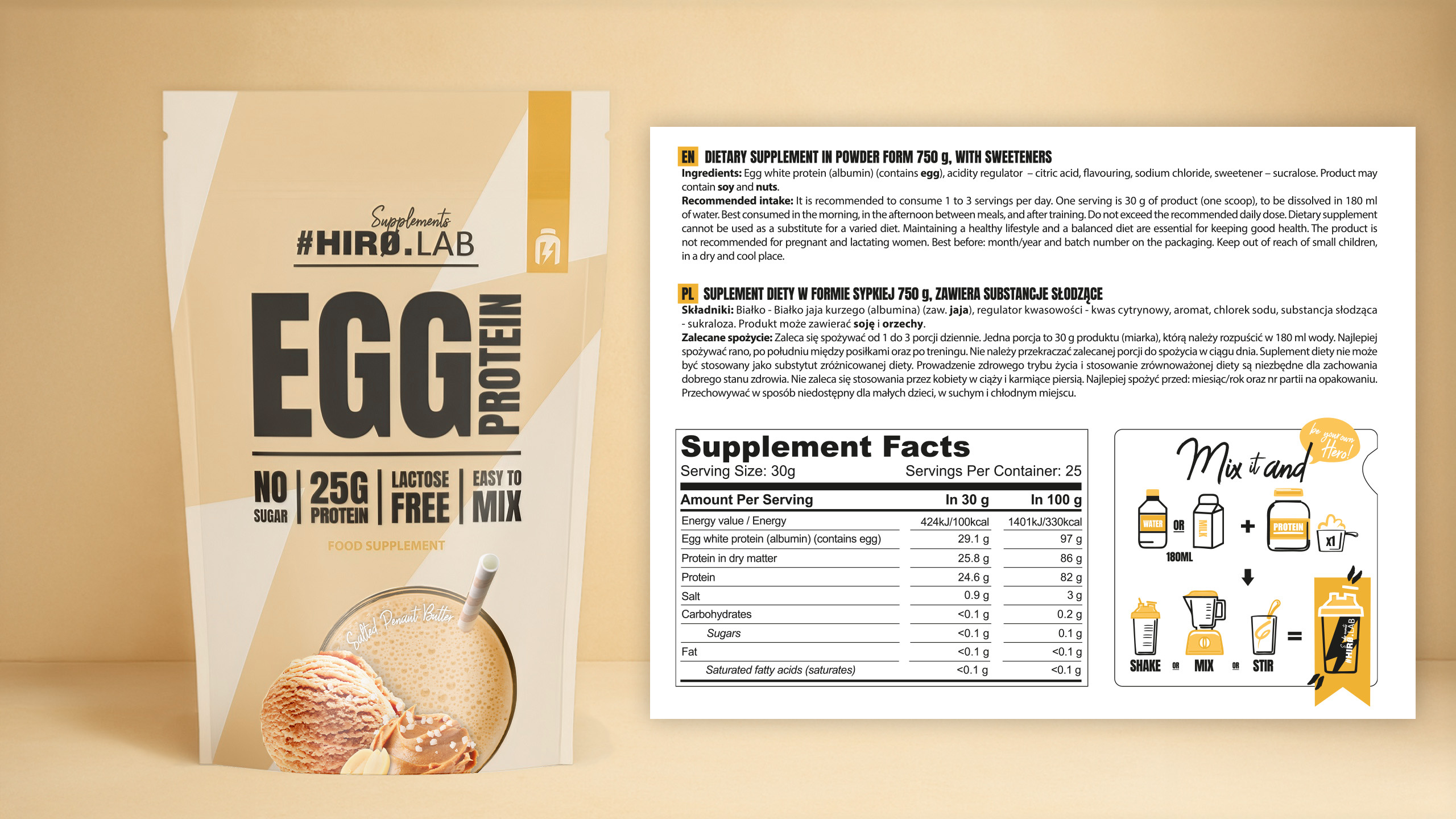 Hiro.Lab - Egg Protein - 750g - Salted Peanut Butter - 30-11