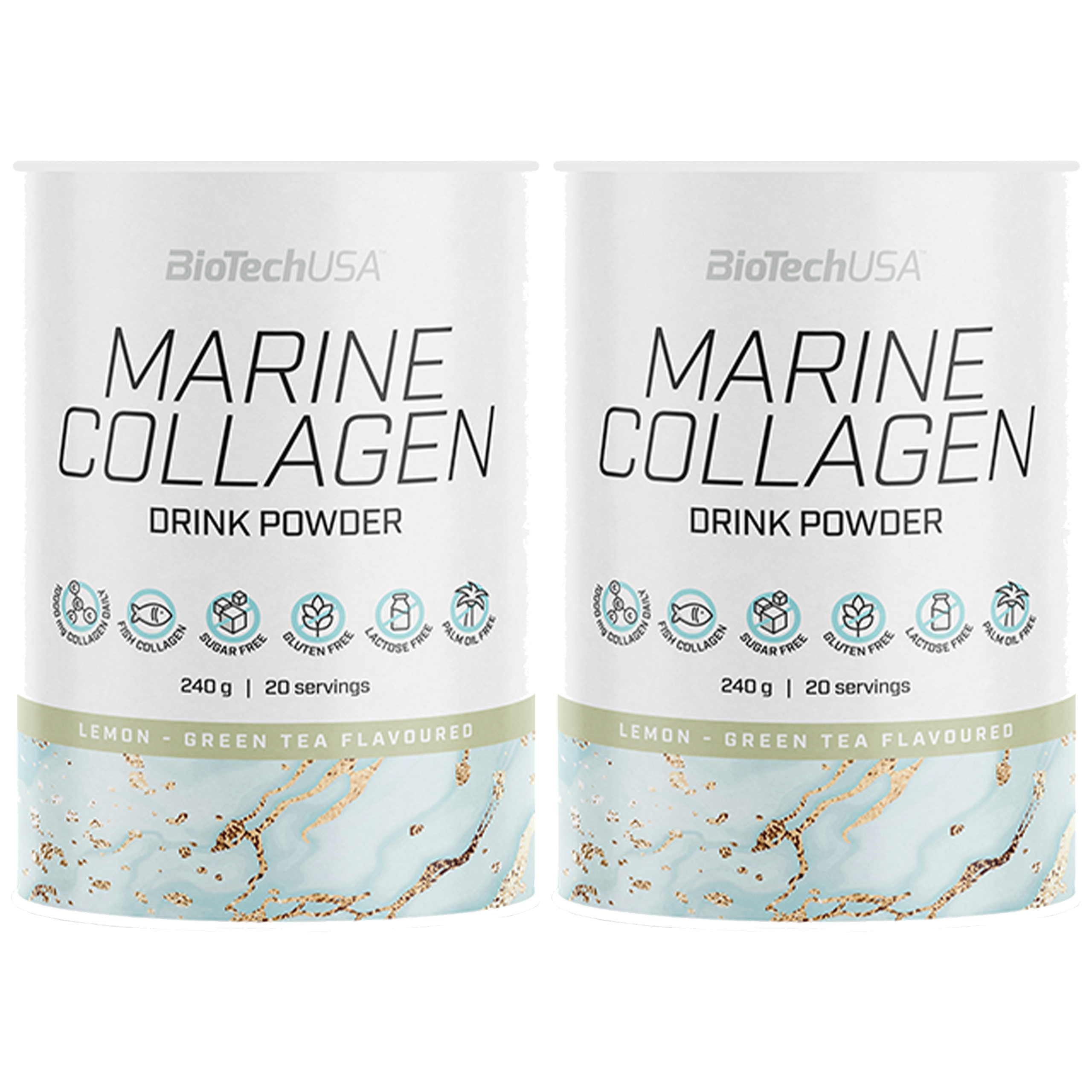 BioTech USA Marine Collagen Drink Powder - 2x 240g - Lemon Green Tea