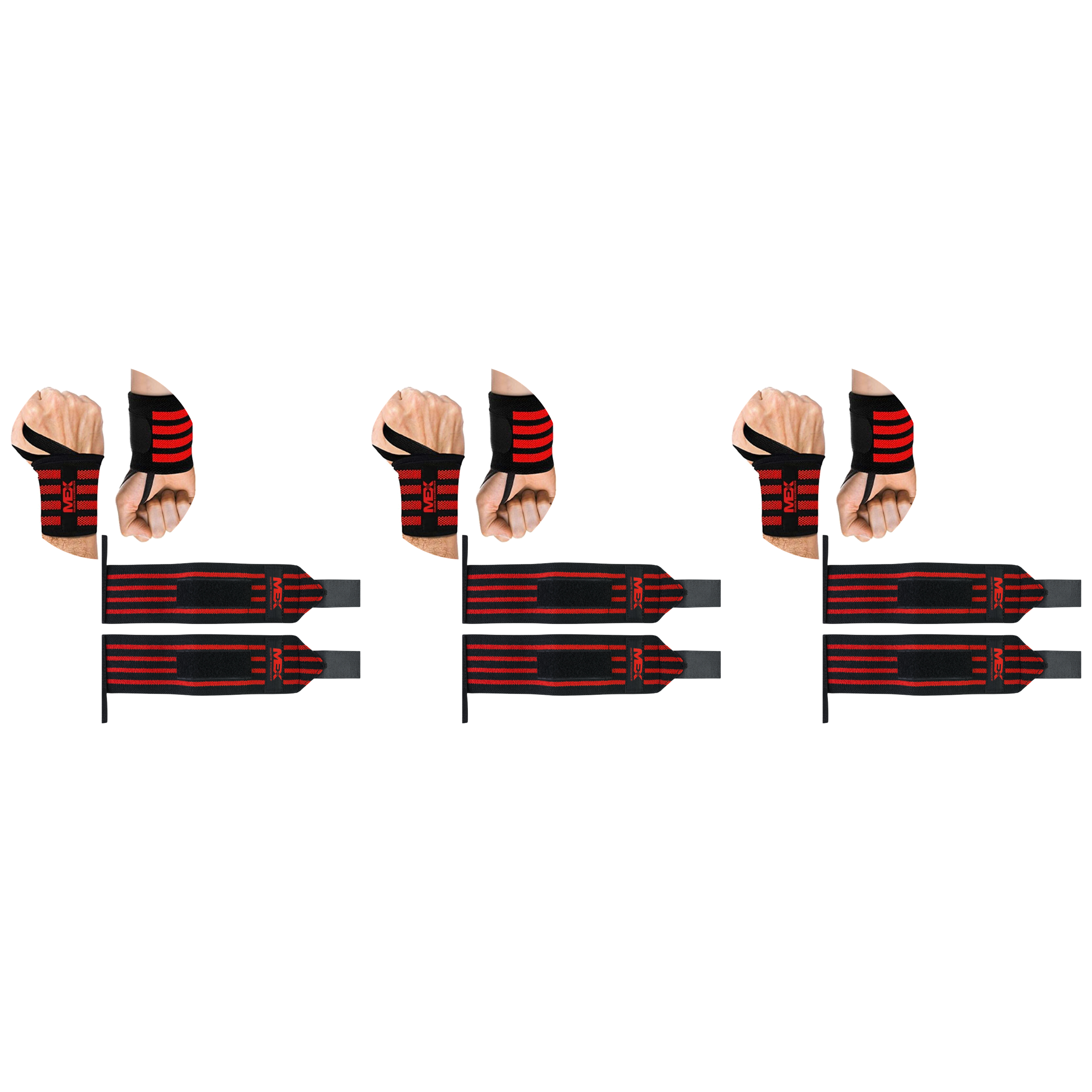 MEX SPORT - Wrist Wraps Mex - Red - 3x 30cm