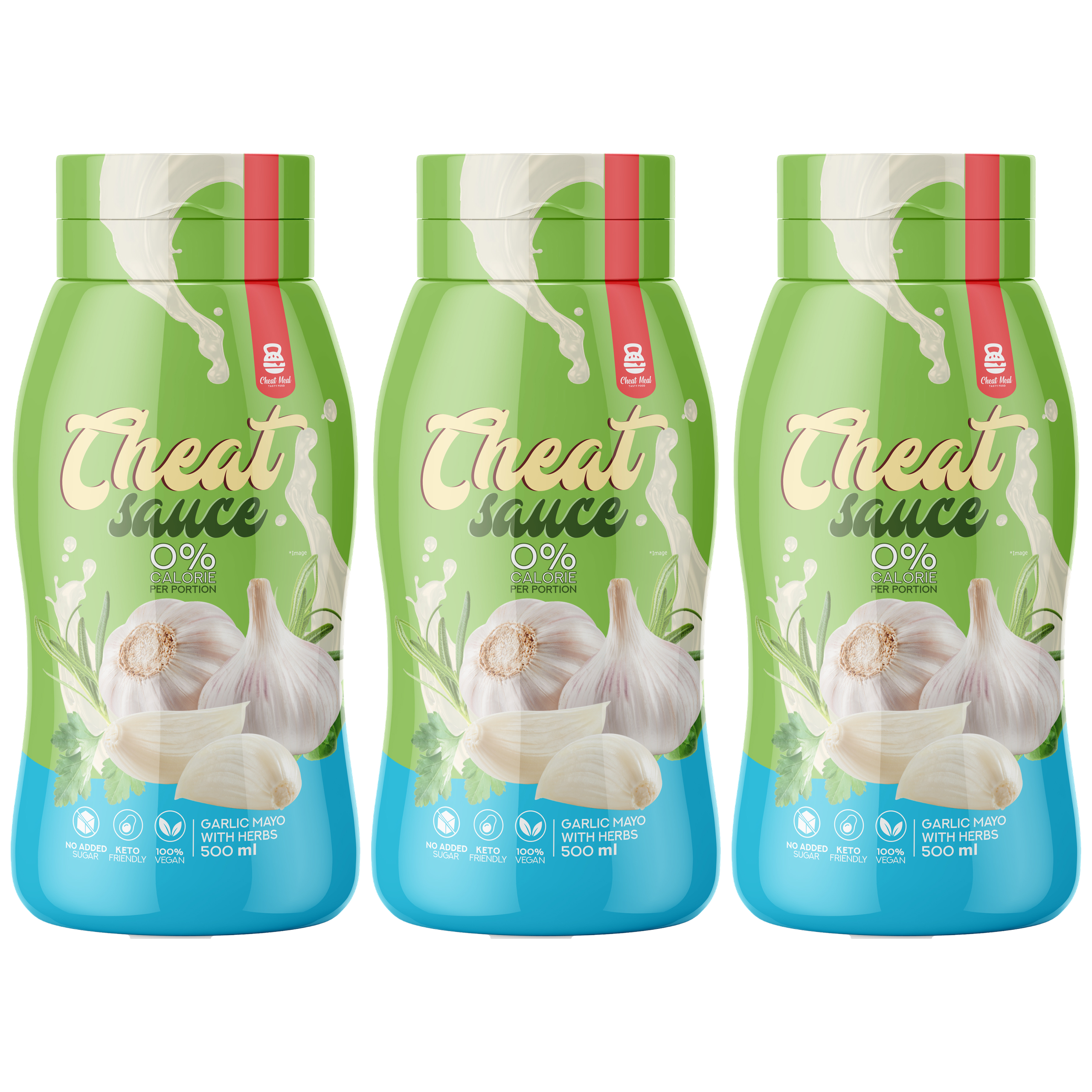 Cheat Meal Nutrition - Sauce 0% (Sos zero kalorii) - 3x 500ml - Garlic Mayo with Herbs