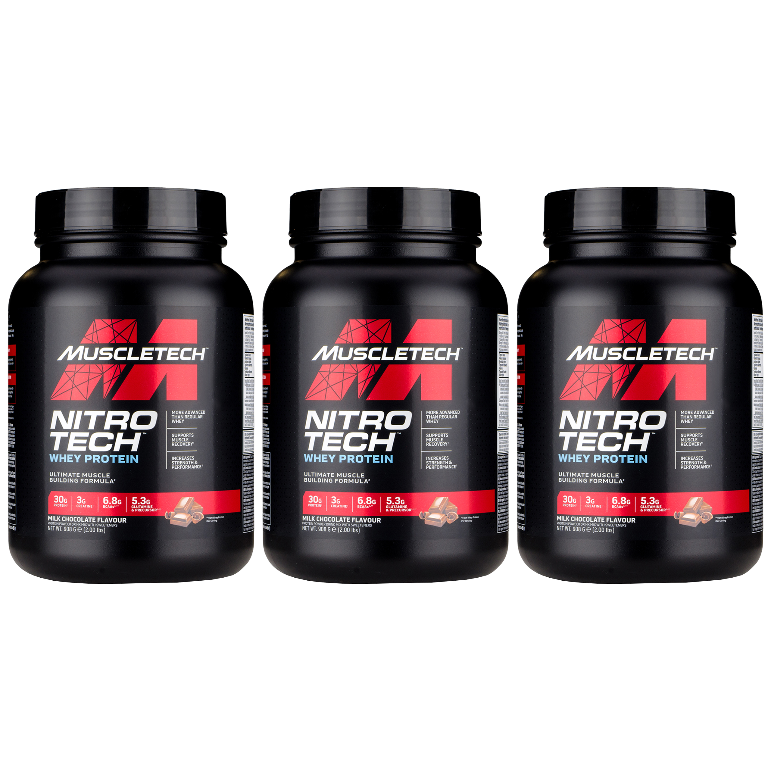 MUSCLE TECH Nitro Tech Whey Protein - 3x 908g - Milk Chocolate