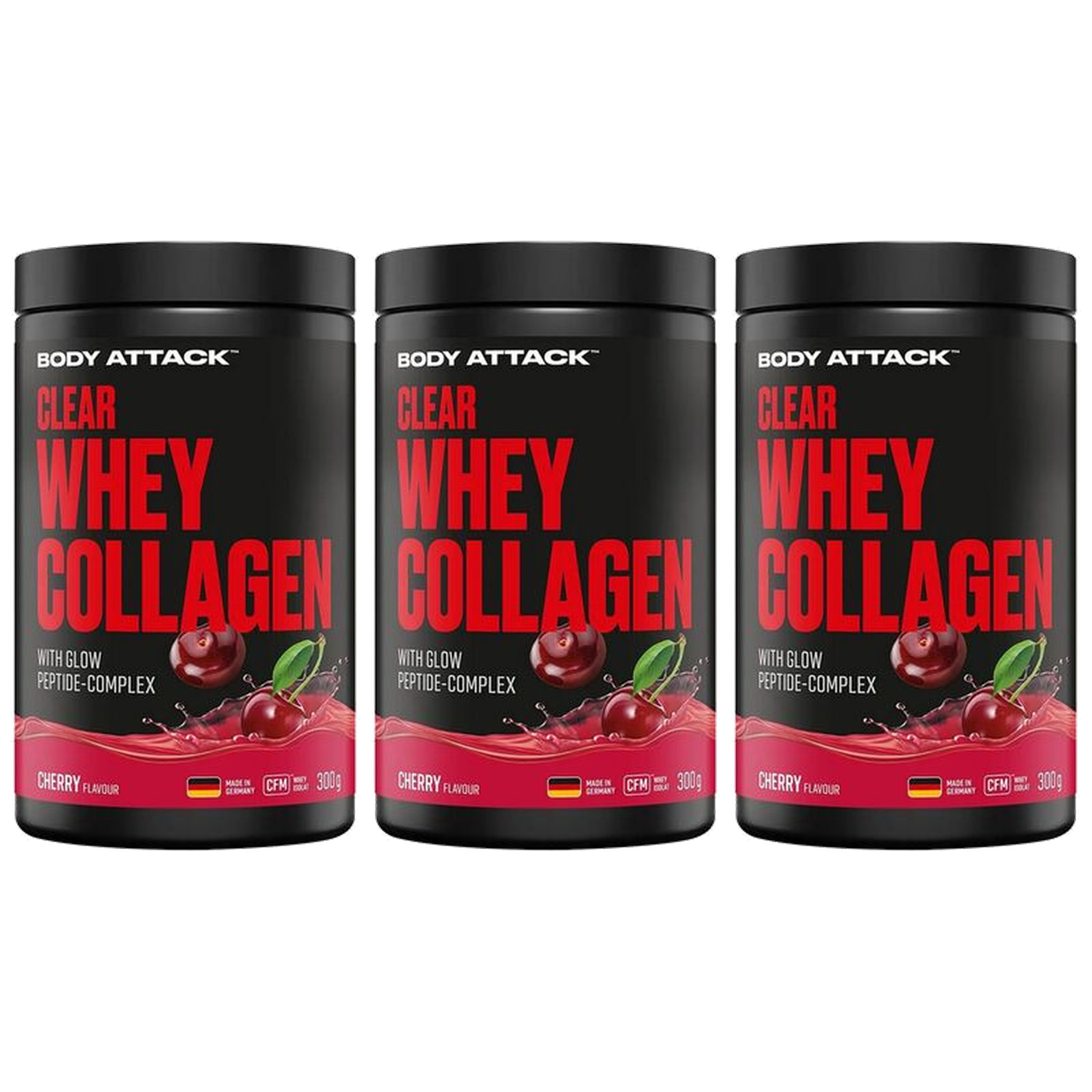BODY ATTACK Clear Whey Collagen – 3x 300 g – Cherry
