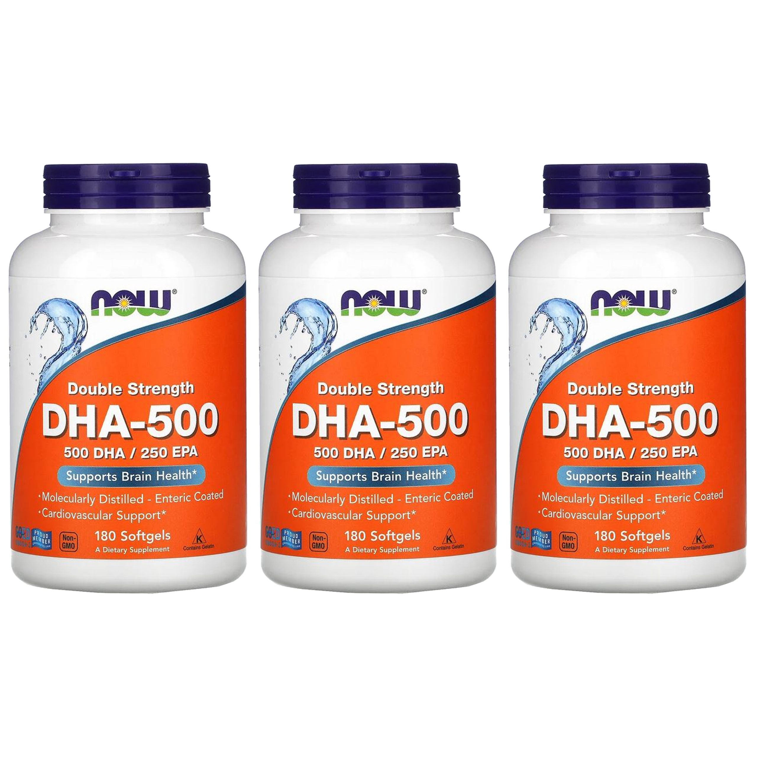 NOW DHA 500mg - 3x 180softgels