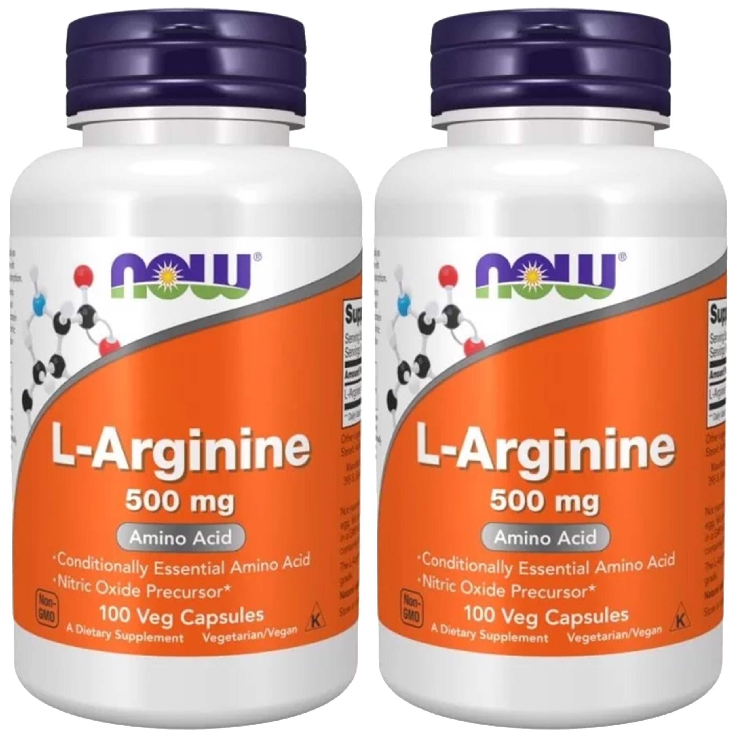 NOW L-Arginine 500mg - 2x 100 veg capsules