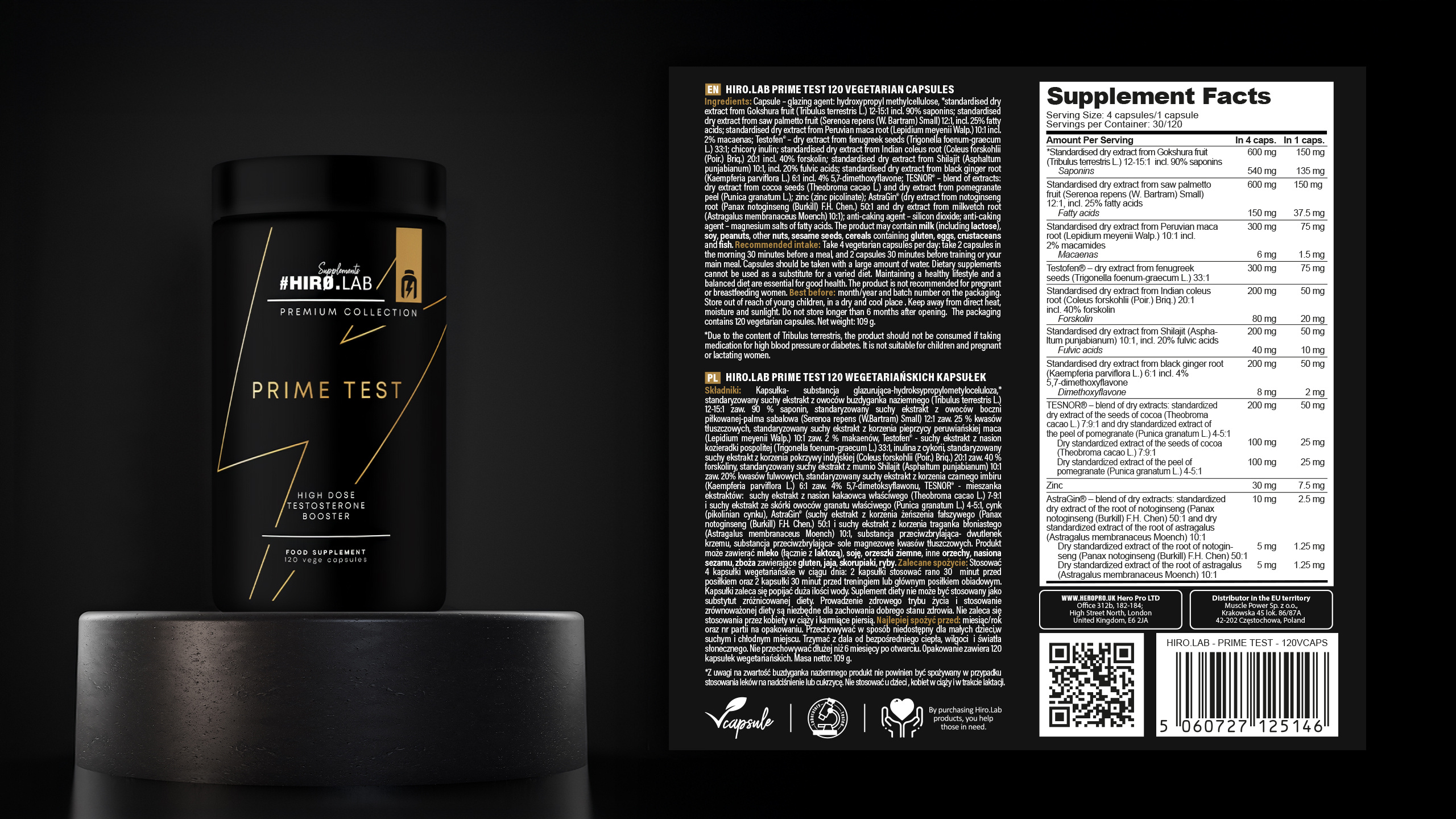 Zestaw: HIRO.LAB Prime Test - 120vcaps. + HIRO.LAB Zinc - 120 vcaps