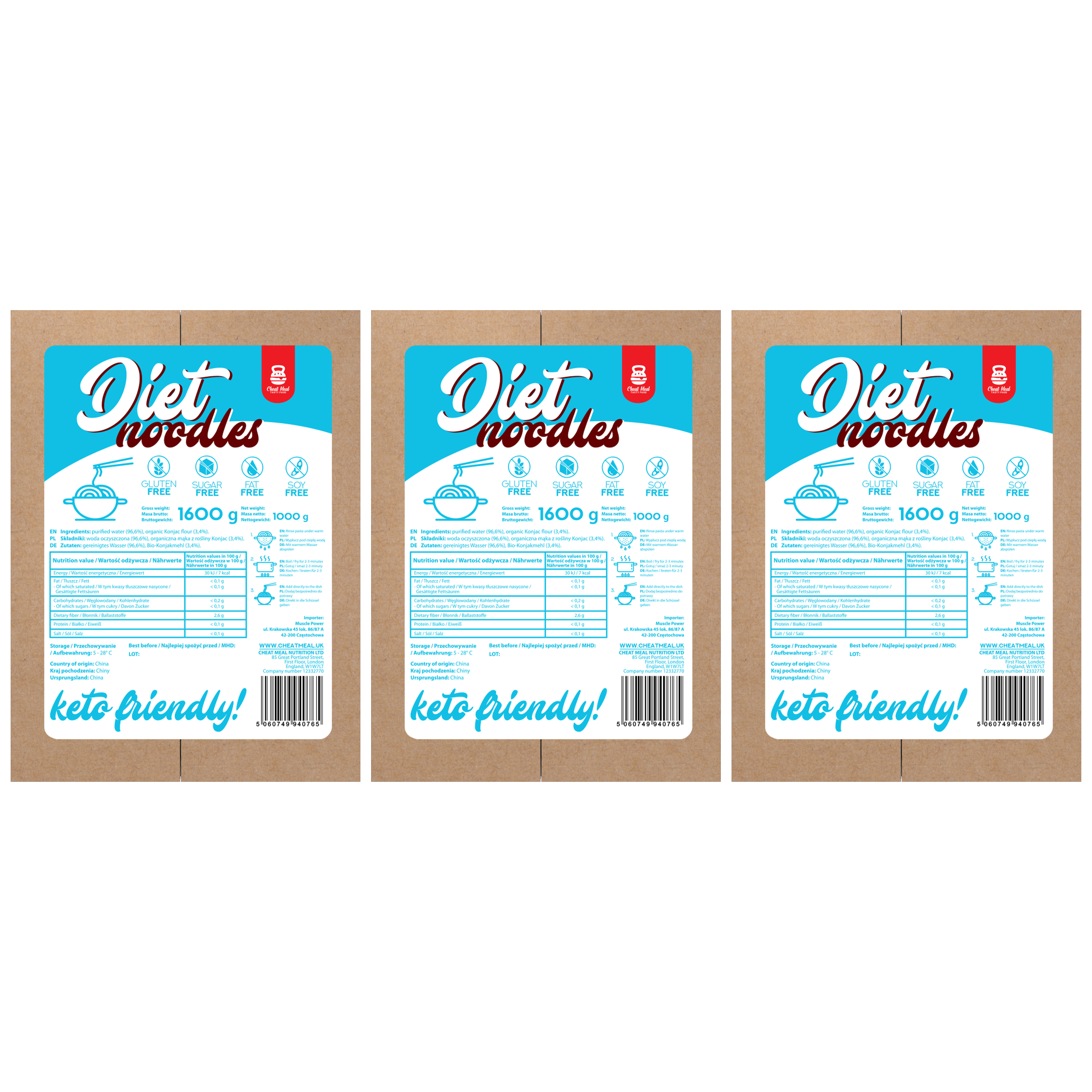 Cheat Meal Nutrition Diet Noodles - 3x 1600g (1000g netto) - Makaron Konjac