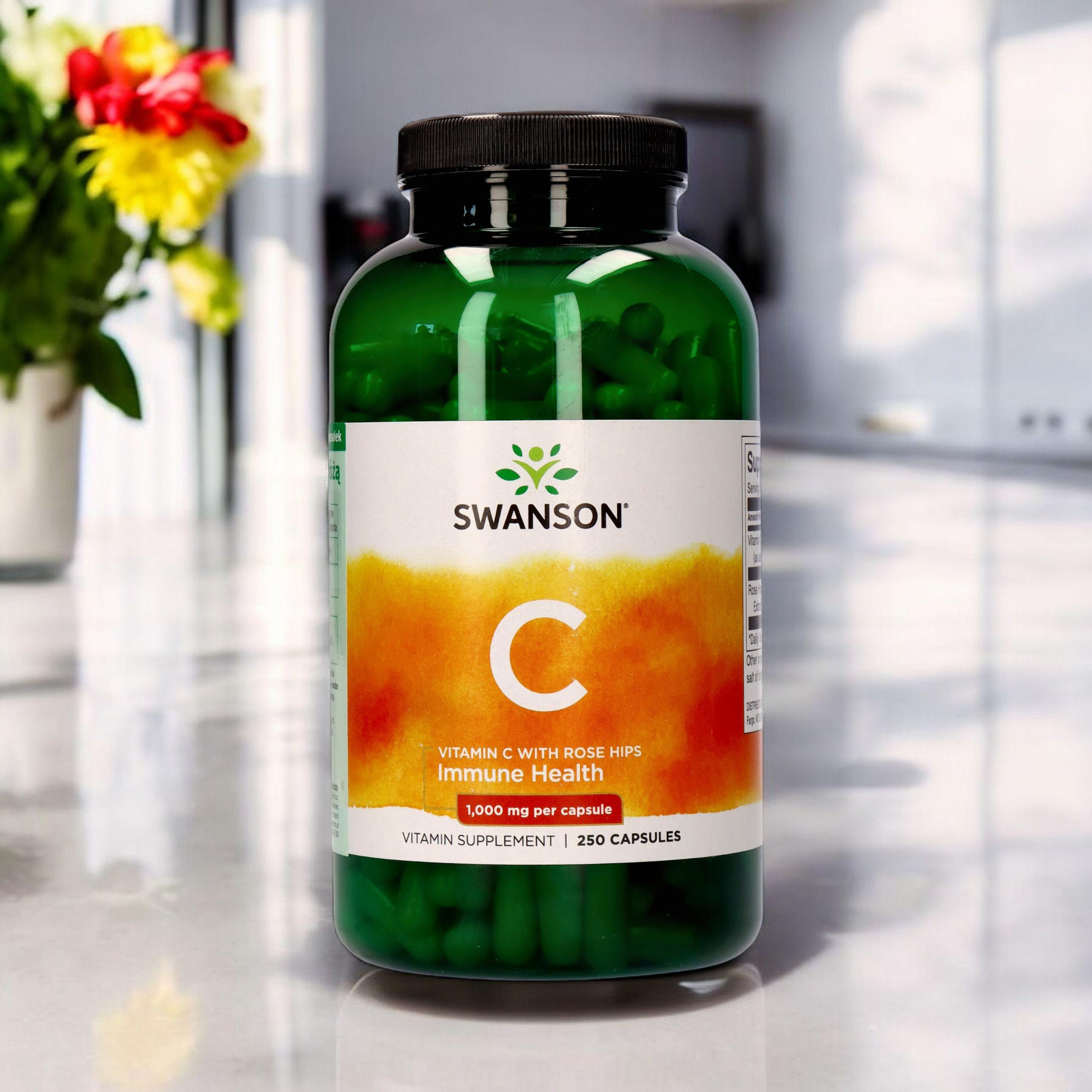 SWANSON Vitamin C 1000mg with Rose Hips - 2x 250caps.