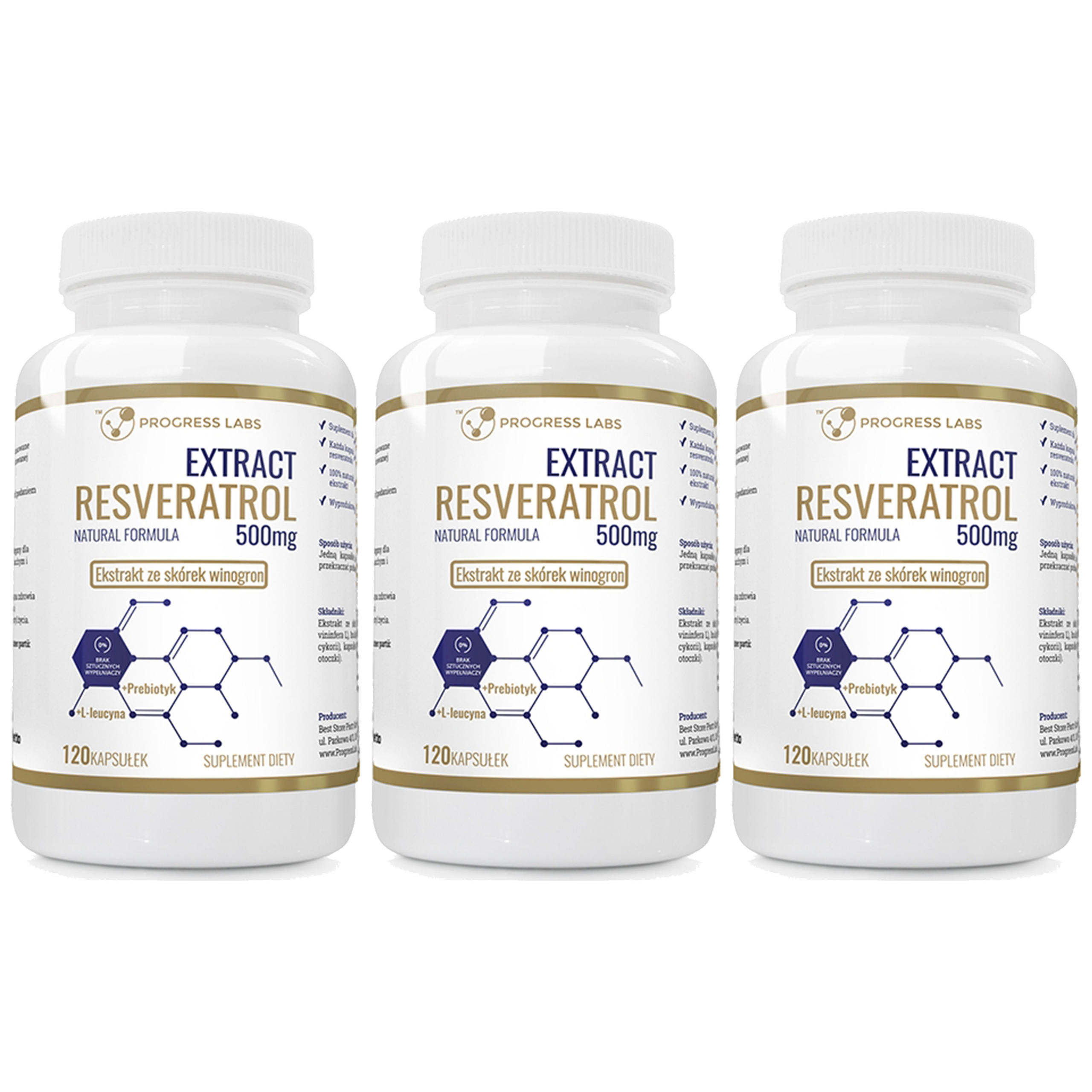 PROGRESS LABS Resveratrol Extract 500mg - 3x 120caps