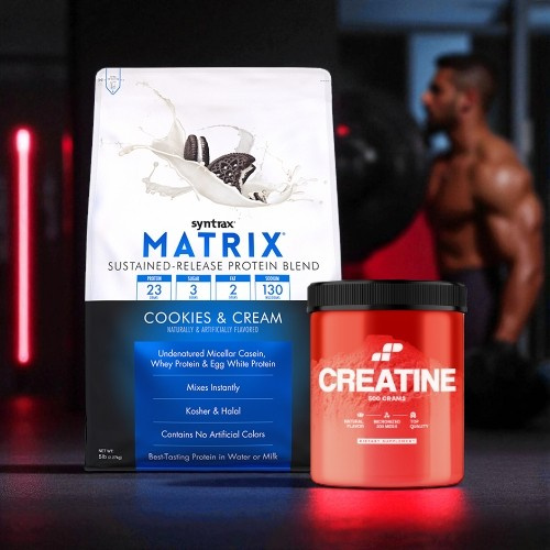 Białko Syntrax Matrix 5.0 Cookies Cream 2270g (75 porcji) + Kreatyna MP Nutrition Monohydrate 500g (100 porcji)