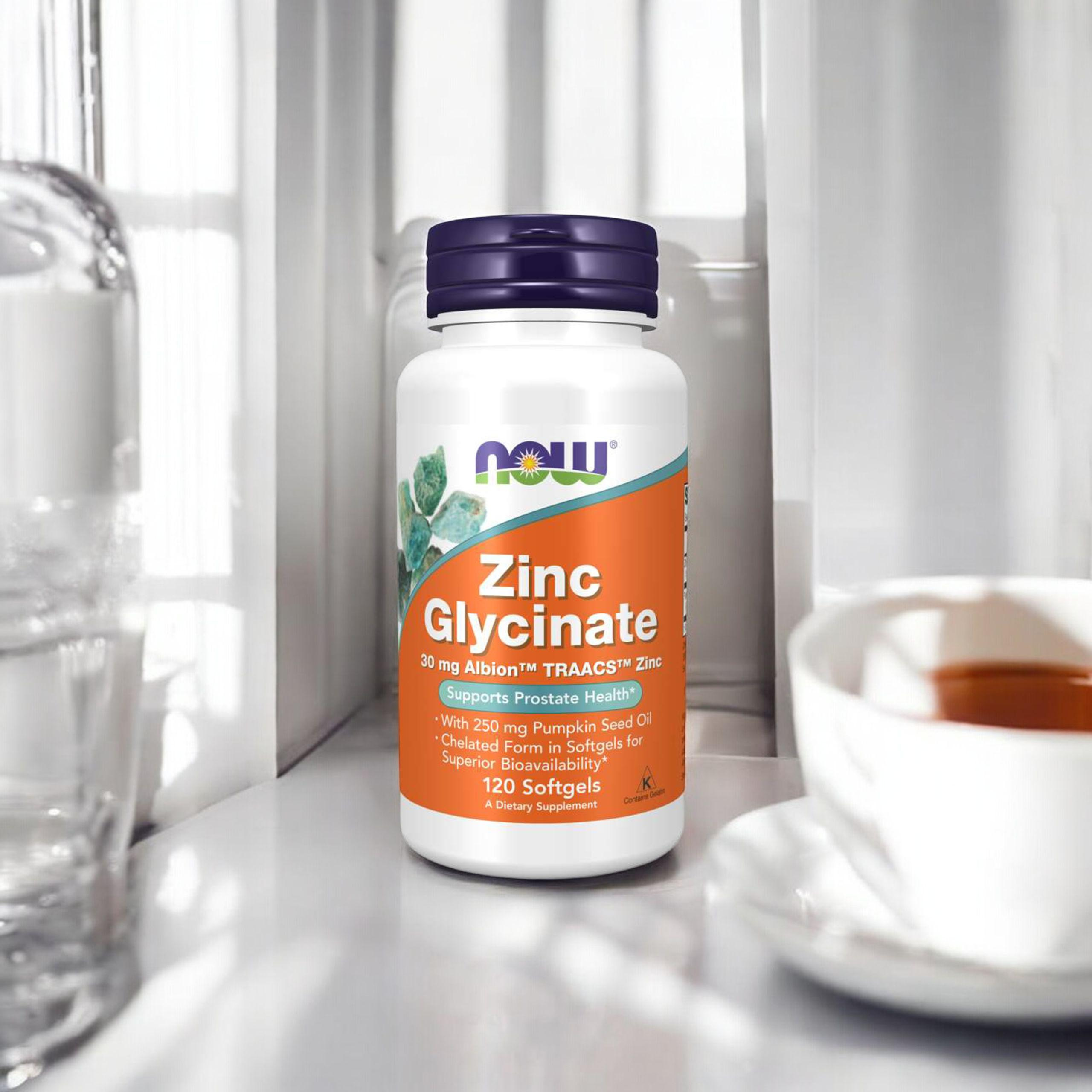 NOW Zinc Glycinate 30mg - 120softgels - Glicynian Cynku