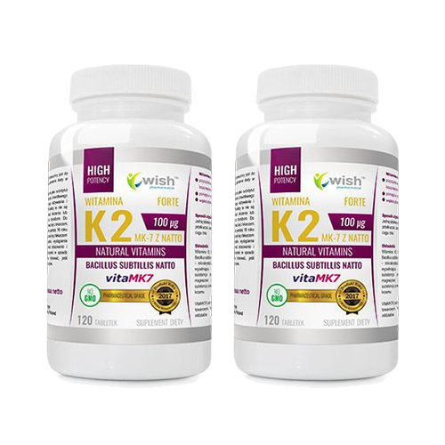 WISH Pharmaceutical Vitamin K2 MK-7 Natto 100mcg - 2x 120tabs