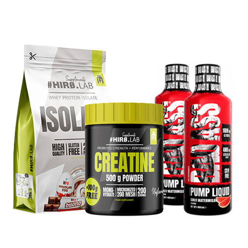 Zestaw: HIRO Whey Protein Isolate 700g + HIRO Creatine 500g + 100g FREE + Bad Ass Pump Liquid 2x 480ml