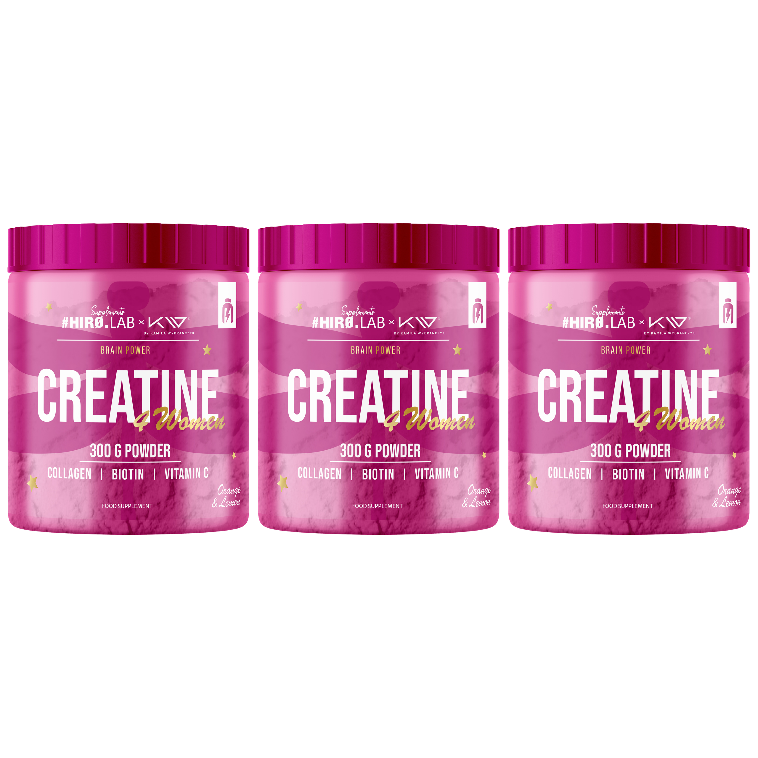 HIRO.LAB - Creatine 4 Women with Collagen - 3x 300g - Lemon Orange
