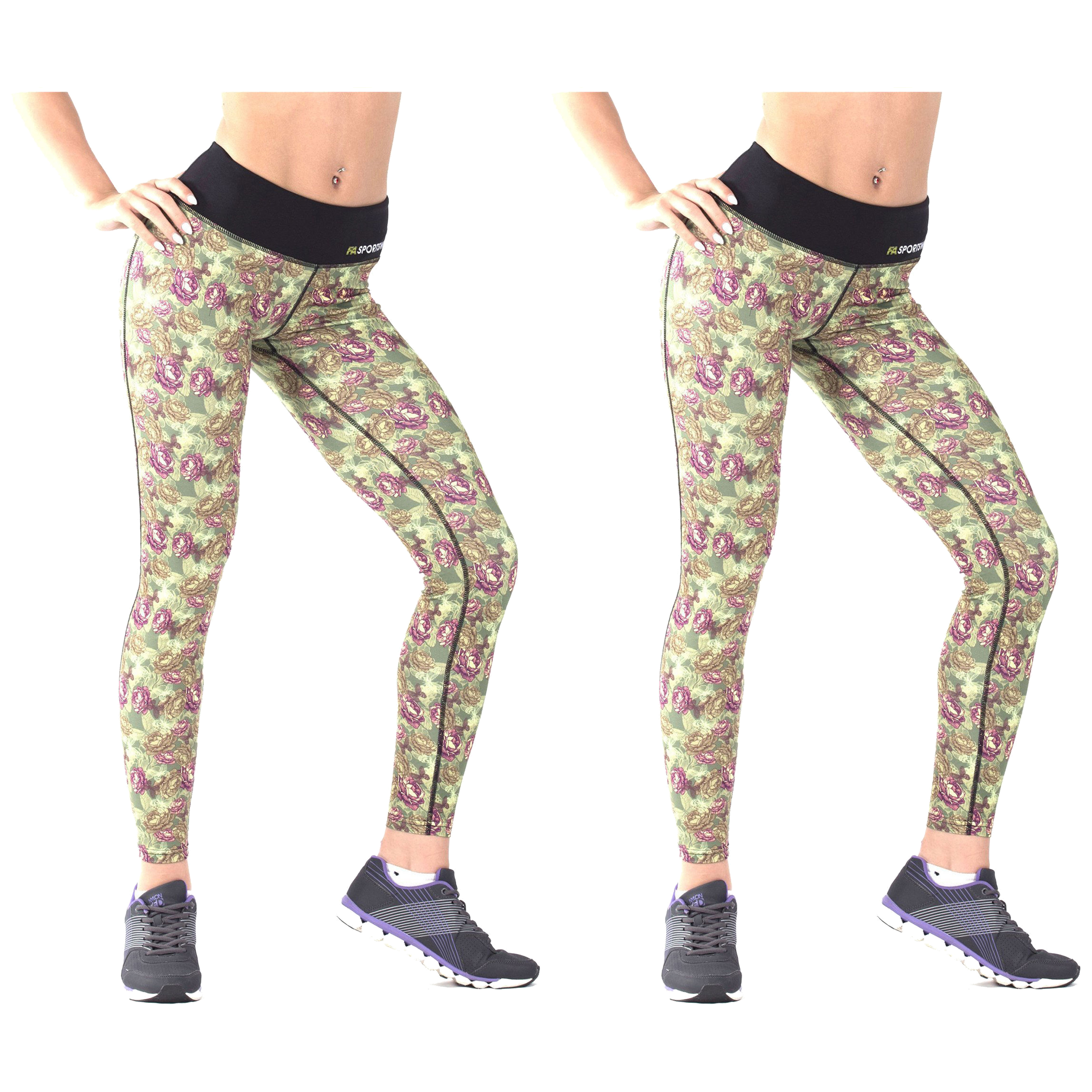 FA WEAR Leggins - Roses - 2x Green