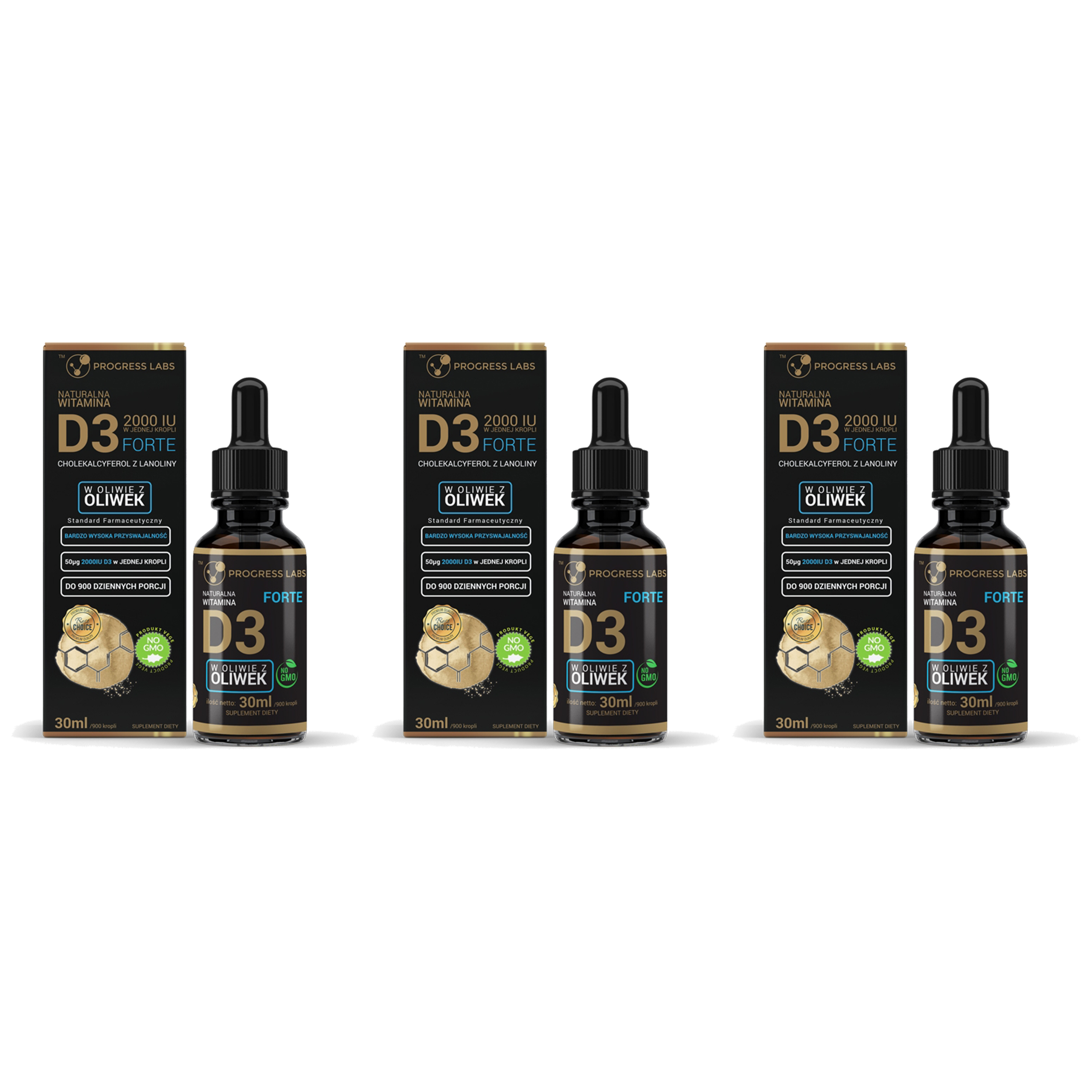 PROGRESS LABS Vitamin D3 2000IU Forte - 3x 30ml